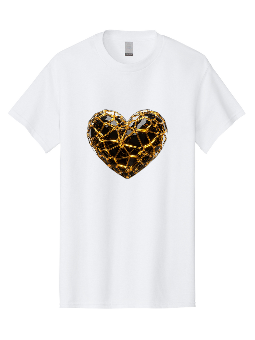 Golden-Heart Men'S Graphic Tee, 100% Cotton, Comfortable Casual Summer Wear, Machine Washable, Golden Heart, 3D Heart, Geometric Pattern, Luxury Design, Valentines Day, Love Symbol, Abstract Art, Modern Decoration, Gold Texture Bae025