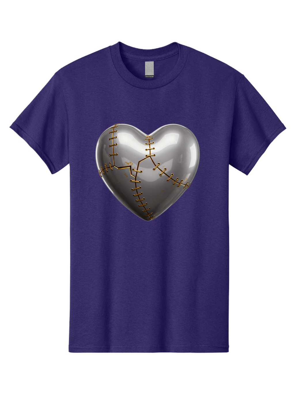 Gray-Heart-With-Gold-Stitches Men'S Graphic Tee, 100% Cotton, Comfortable Casual Summer Wear, Machine Washable, Broken Heart, Kintsugi Repair, Gold Stitching, Mended Love, Heartbreak Healing, Symbolic Art, 3D Rendering, Emotional Recovery, Bae026