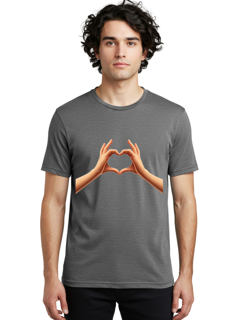 Hands-Forming-Heart Men'S Graphic Tee, 100% Cotton, Comfortable Casual Summer Wear, Machine Washable, Hands Forming A Heart, Love Symbol, Heart Gesture, Affection, Tenderness, Care, Kindness, Charity, Volunteer Work, Donation Bae027