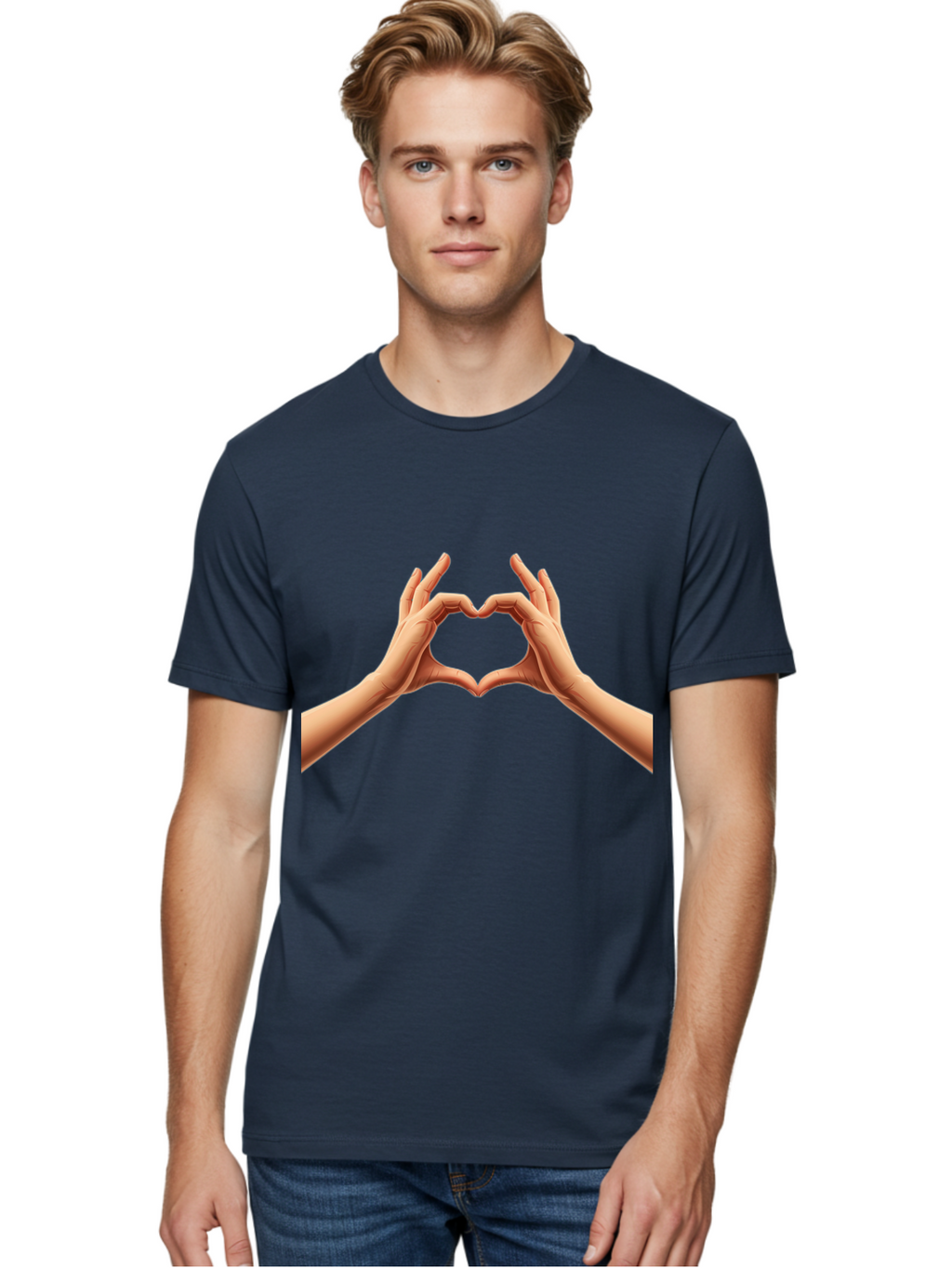 Hands-Forming-Heart Men'S Graphic Tee, 100% Cotton, Comfortable Casual Summer Wear, Machine Washable, Hands Forming A Heart, Love Symbol, Heart Gesture, Affection, Tenderness, Care, Kindness, Charity, Volunteer Work, Donation Bae027
