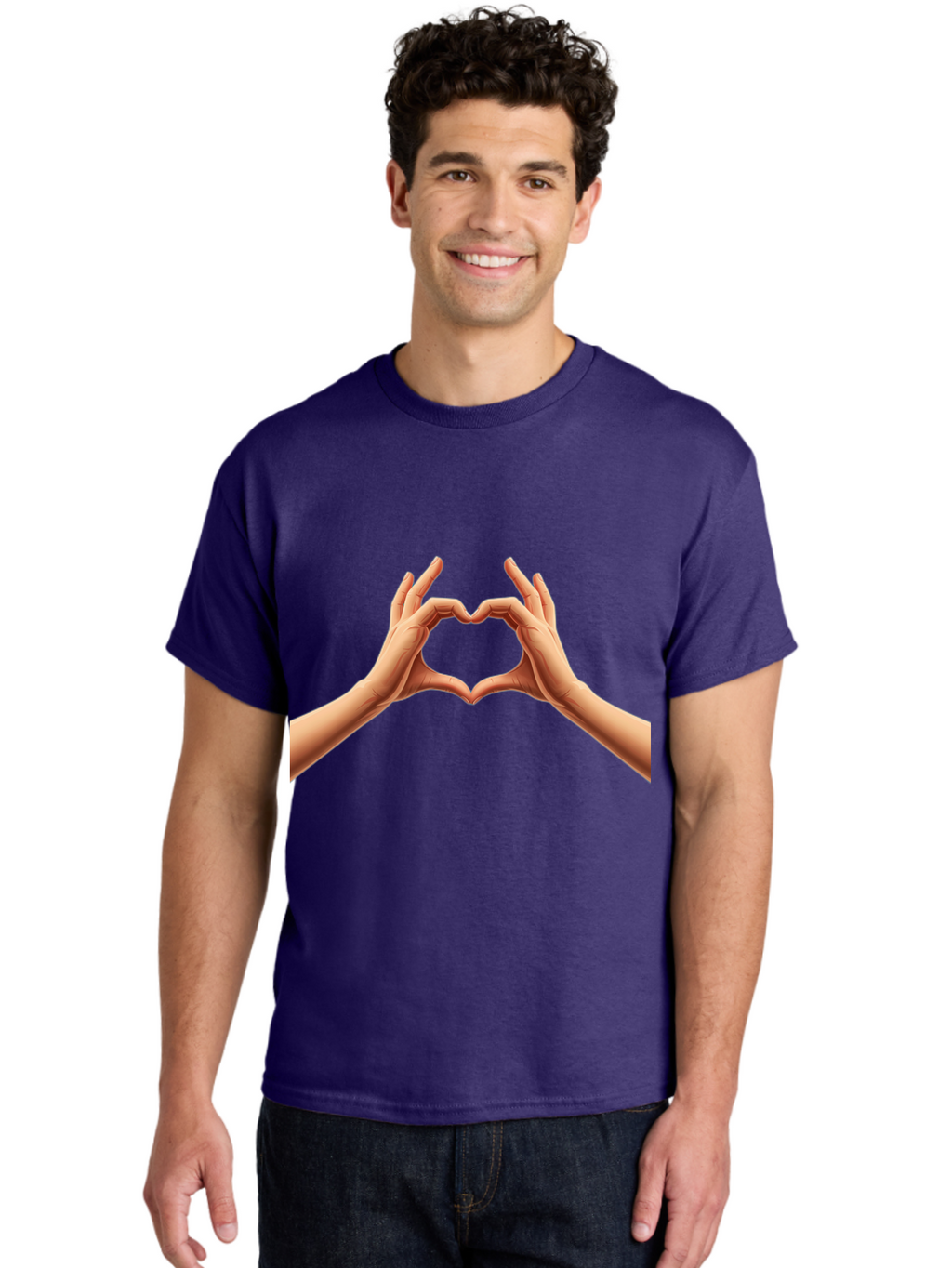 Hands-Forming-Heart Men'S Graphic Tee, 100% Cotton, Comfortable Casual Summer Wear, Machine Washable, Hands Forming A Heart, Love Symbol, Heart Gesture, Affection, Tenderness, Care, Kindness, Charity, Volunteer Work, Donation Bae027