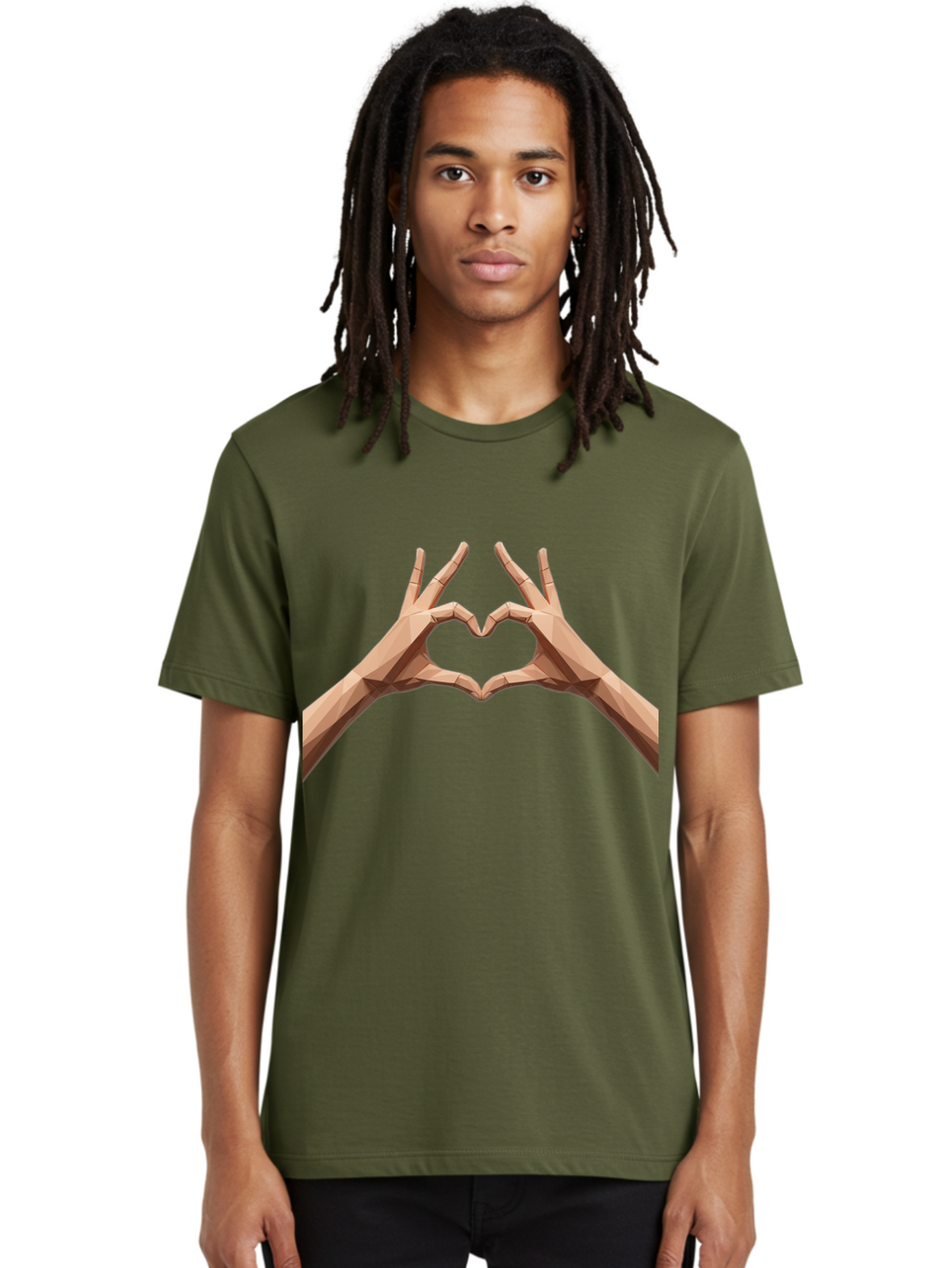 Hands-Heart-Gesture Men'S Graphic Tee, 100% Cotton, Comfortable Casual Summer Wear, Machine Washable, Low Poly Hands, Heart Shape, Love Symbol, 3D Art, Geometric Design, Affectionate Gesture, Digital Illustration, Heart Hands Bae028