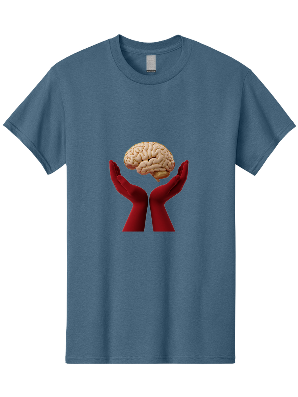 Hands-Holding-Brain-1 Men'S Graphic Tee, 100% Cotton, Comfortable Casual Summer Wear, Machine Washable, Human Brain, Hands Holding Brain, Cognitive Function, Neuroscience, Human Anatomy, Red Gloves, Realistic Brain Model, Medical Illustration, Bae029