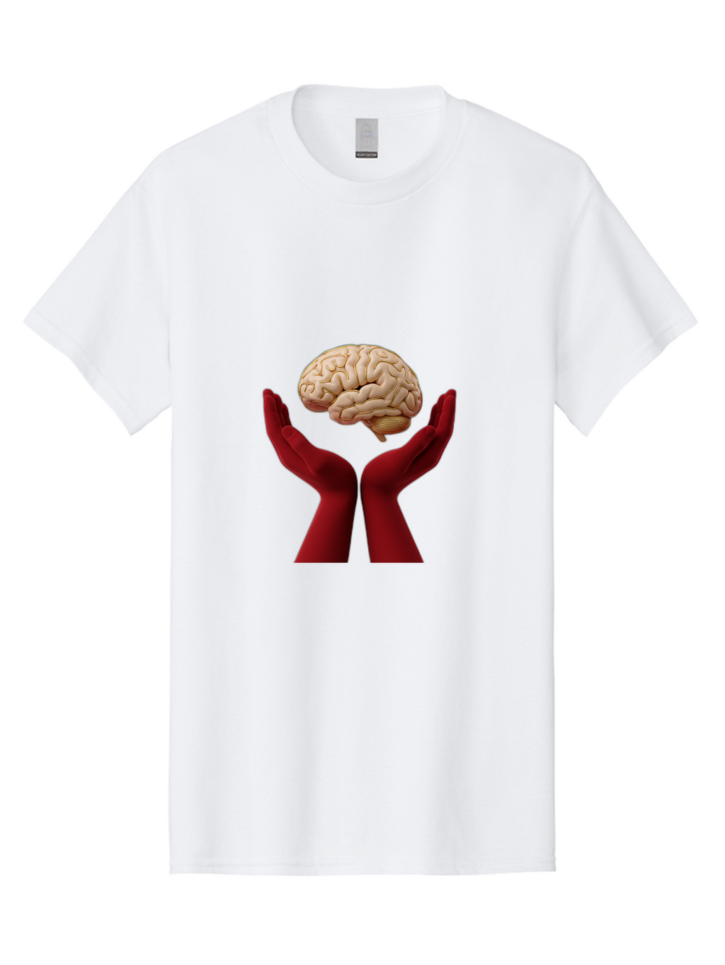 Hands-Holding-Brain-1 Men'S Graphic Tee, 100% Cotton, Comfortable Casual Summer Wear, Machine Washable, Human Brain, Hands Holding Brain, Cognitive Function, Neuroscience, Human Anatomy, Red Gloves, Realistic Brain Model, Medical Illustration, Bae029