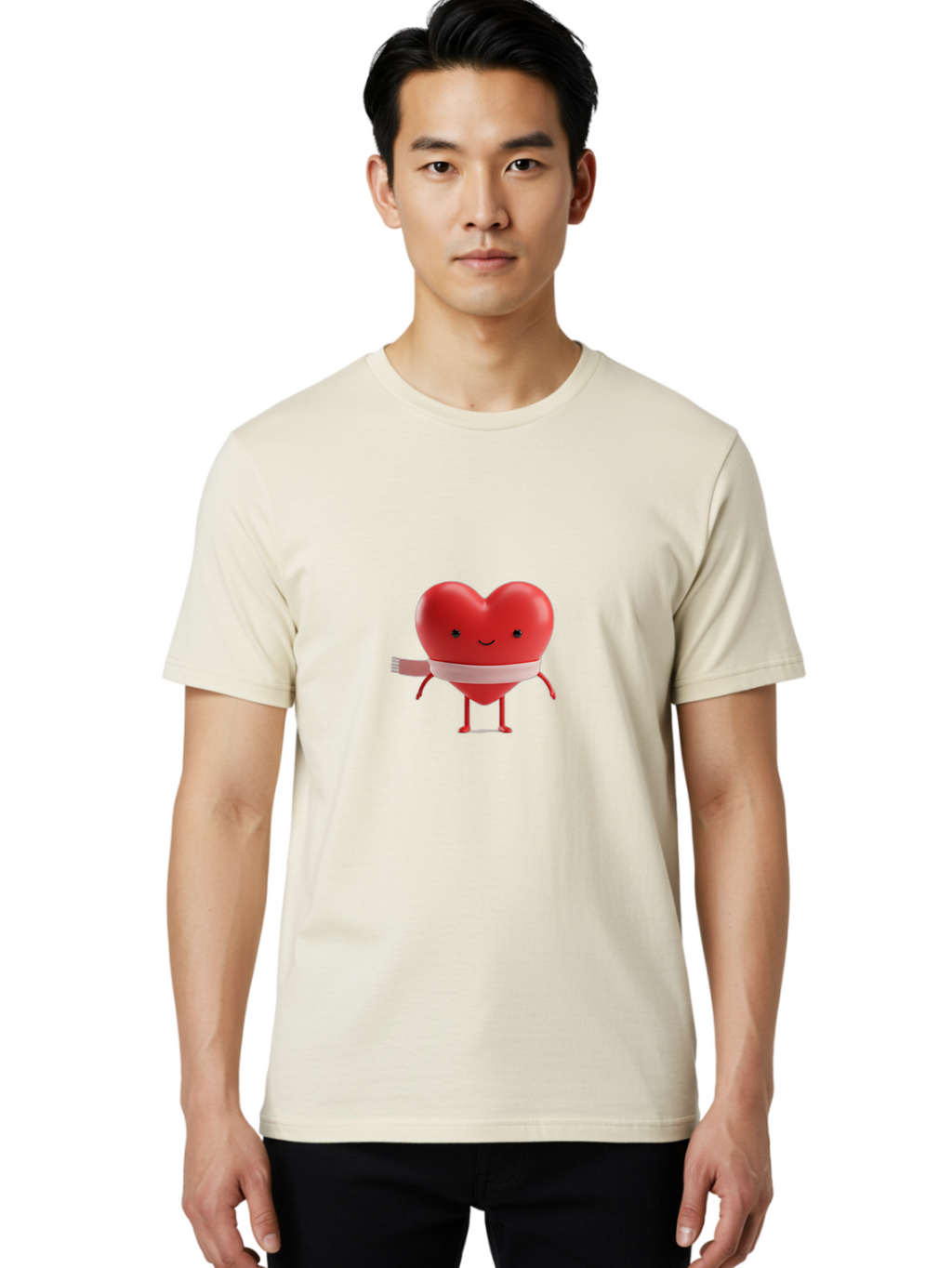 Heart-Character-1 Men'S Graphic Tee, 100% Cotton, Comfortable Casual Summer Wear, Machine Washable, Heart Character, Wounded Heart, Cartoon Heart, Bandaged Heart, Cute Heart, Love Symbol, Heart Health, Heartbreak, Valentine'S Day, Bae037