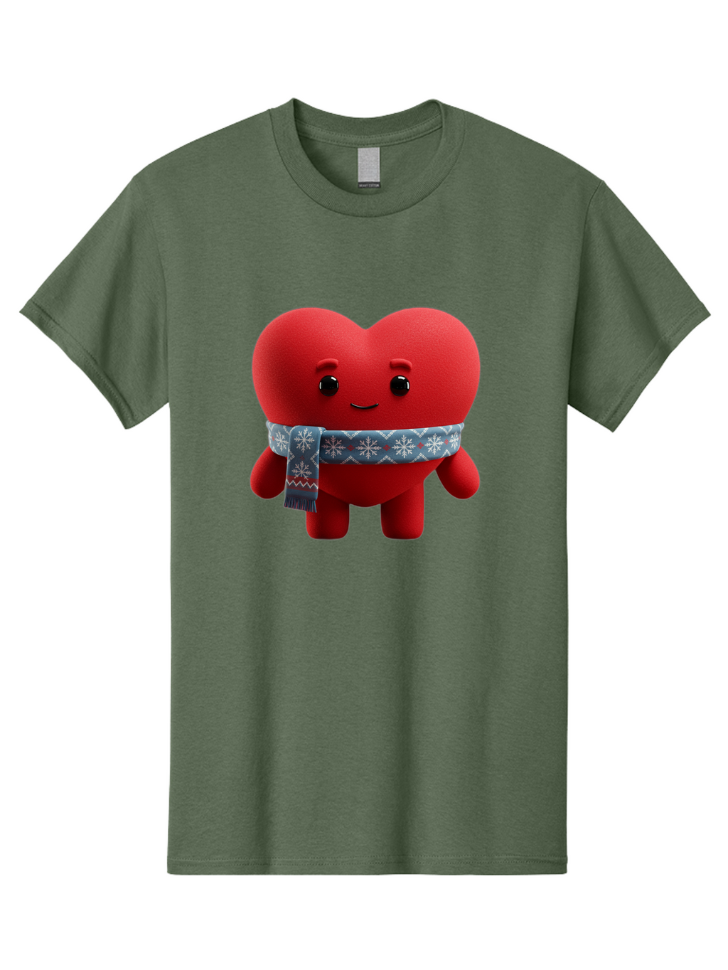 Heart-Character-2 Men'S Graphic Tee, 100% Cotton, Comfortable Casual Summer Wear, Machine Washable, Heart Character, Red Heart, Snowflake Scarf, Winter Theme, Cute Character, Love Symbol, Festive Design, Cartoon Heart, Smiling Face Bae038