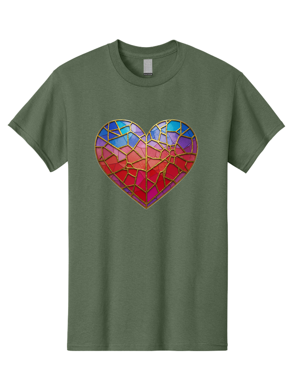 Heart-Mosaic Men'S Graphic Tee, 100% Cotton, Comfortable Casual Summer Wear, Machine Washable, Mosaic Art, Stained Glass Heart, Vibrant Colors, Gold Accents, Love Symbol, Artistic Expression, Colorful Mosaic, Heart Shape Bae040