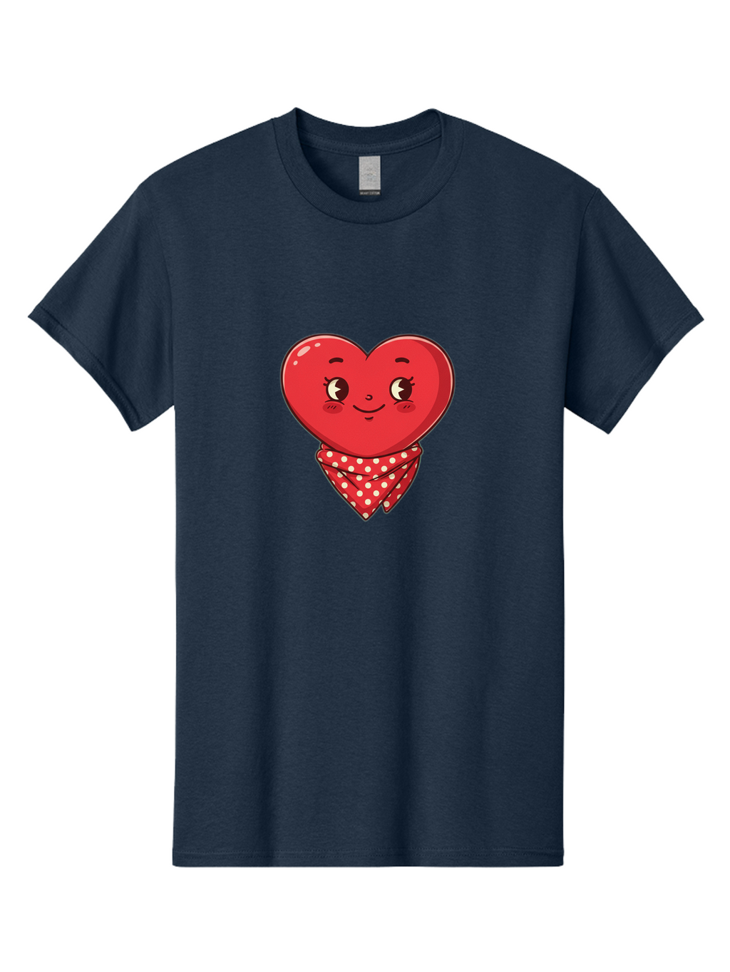 Heart-With-Bandana Men'S Graphic Tee, 100% Cotton, Comfortable Casual Summer Wear, Machine Washable, Cartoon Heart, Red Heart, Smiling Face, Heart With Bandana, Polka Dot Bandana, Cute Design, Valentines Day, Love Symbol Bae041