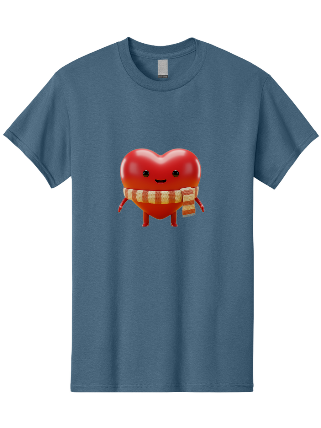 Heart-With-Scarf-1 Men'S Graphic Tee, 100% Cotton, Comfortable Casual Summer Wear, Machine Washable, Cartoon Heart, Red Heart, Smiling Face, Striped Scarf, Winter Theme, Cute Character, Heart Symbol, Illustration Art, Digital Graphic, Bae042