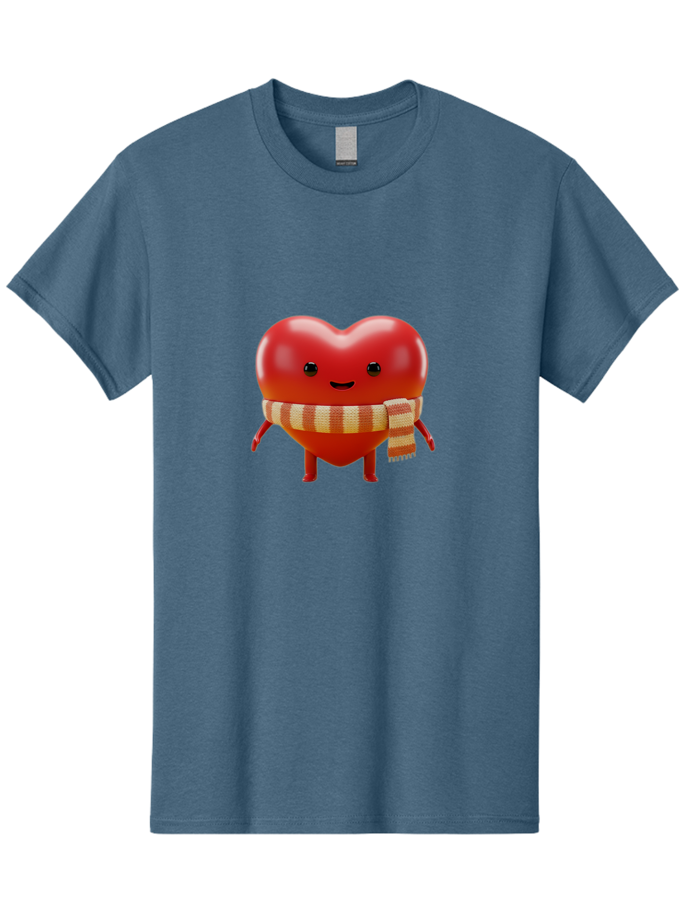 Heart-With-Scarf-1 Men'S Graphic Tee, 100% Cotton, Comfortable Casual Summer Wear, Machine Washable, Cartoon Heart, Red Heart, Smiling Face, Striped Scarf, Winter Theme, Cute Character, Heart Symbol, Illustration Art, Digital Graphic, Bae042