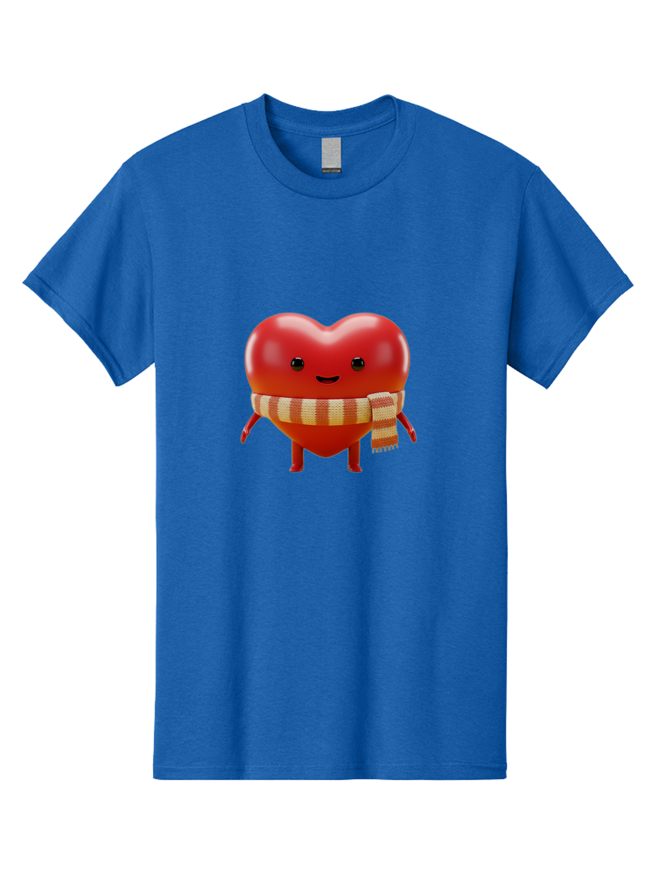 Heart-With-Scarf-1 Men'S Graphic Tee, 100% Cotton, Comfortable Casual Summer Wear, Machine Washable, Cartoon Heart, Red Heart, Smiling Face, Striped Scarf, Winter Theme, Cute Character, Heart Symbol, Illustration Art, Digital Graphic, Bae042