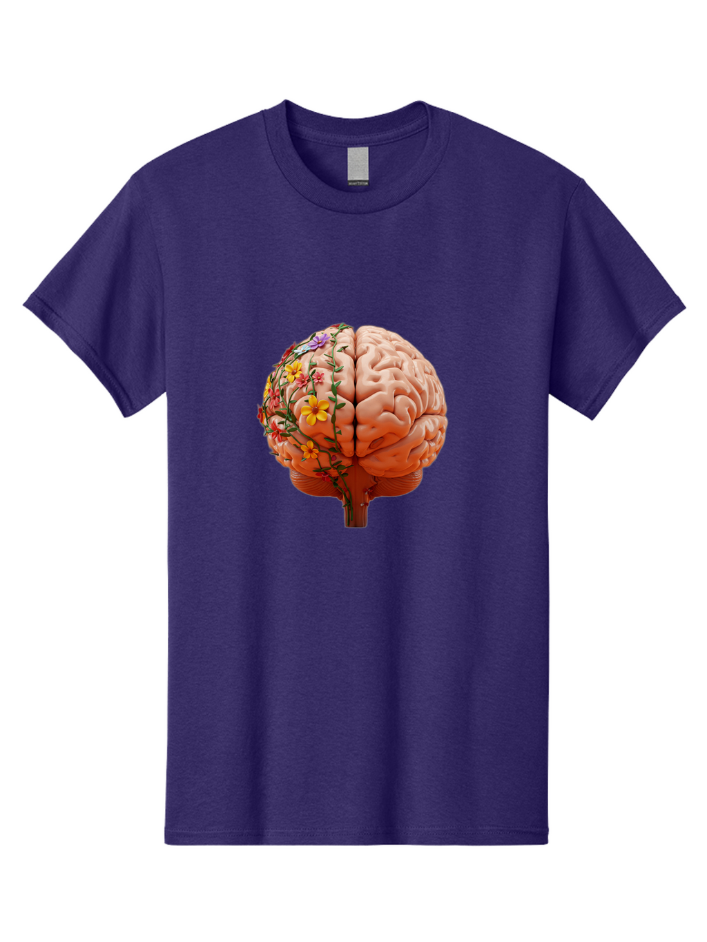 Human-Brain-With-Flowers Men'S Graphic Tee, 100% Cotton, Comfortable Casual Summer Wear, Machine Washable, Human Brain, Floral Growth, Creative Thinking, Brain Development, Mental Wellness, Colorful Blooms, Cognitive Function, Bae047