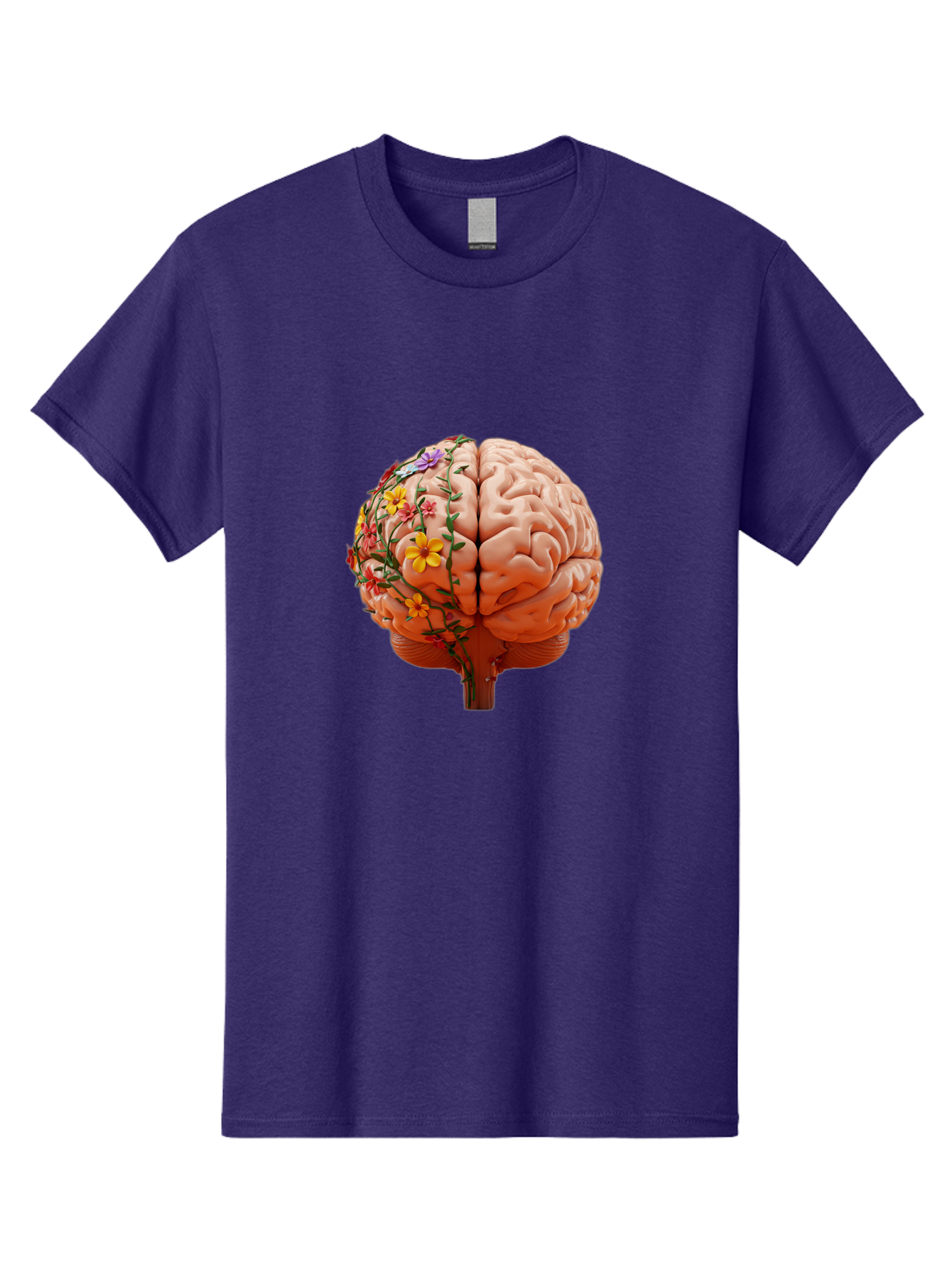 Human-Brain-With-Flowers Men'S Graphic Tee, 100% Cotton, Comfortable Casual Summer Wear, Machine Washable, Human Brain, Floral Growth, Creative Thinking, Brain Development, Mental Wellness, Colorful Blooms, Cognitive Function, Bae047