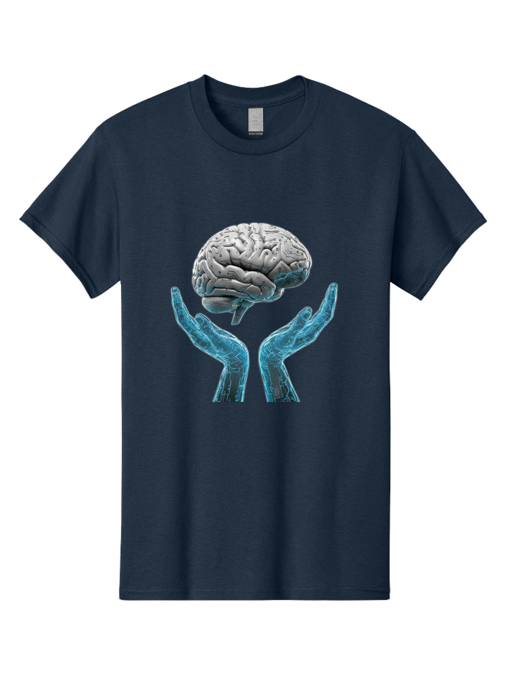 Human-Brain Men'S Graphic Tee, 100% Cotton, Comfortable Casual Summer Wear, Machine Washable, Robotic Hands, Human Brain, Futuristic Technology, Artificial Intelligence, Neural Networks, Cognitive Abilities, Advanced Robotics, Bae048