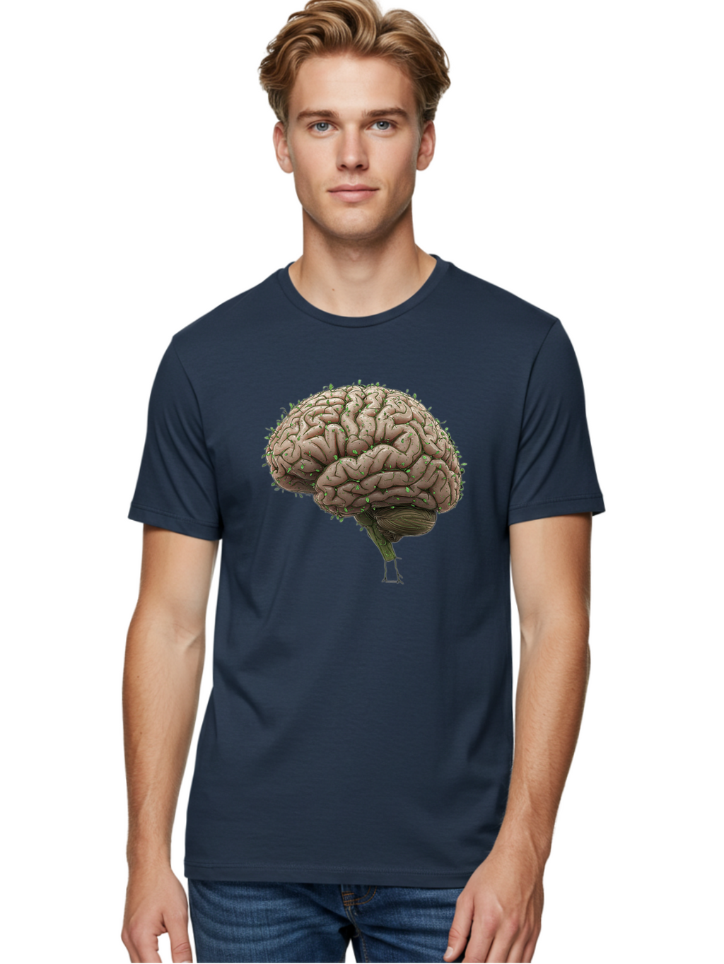 Infected-Brain Men'S Graphic Tee, 100% Cotton, Comfortable Casual Summer Wear, Machine Washable, Human Brain, Bacterial Infection, Neurological Disorder, Cognitive Impairment, Neurodegenerative Disease, Brain Health, Neuroscience, Bae049