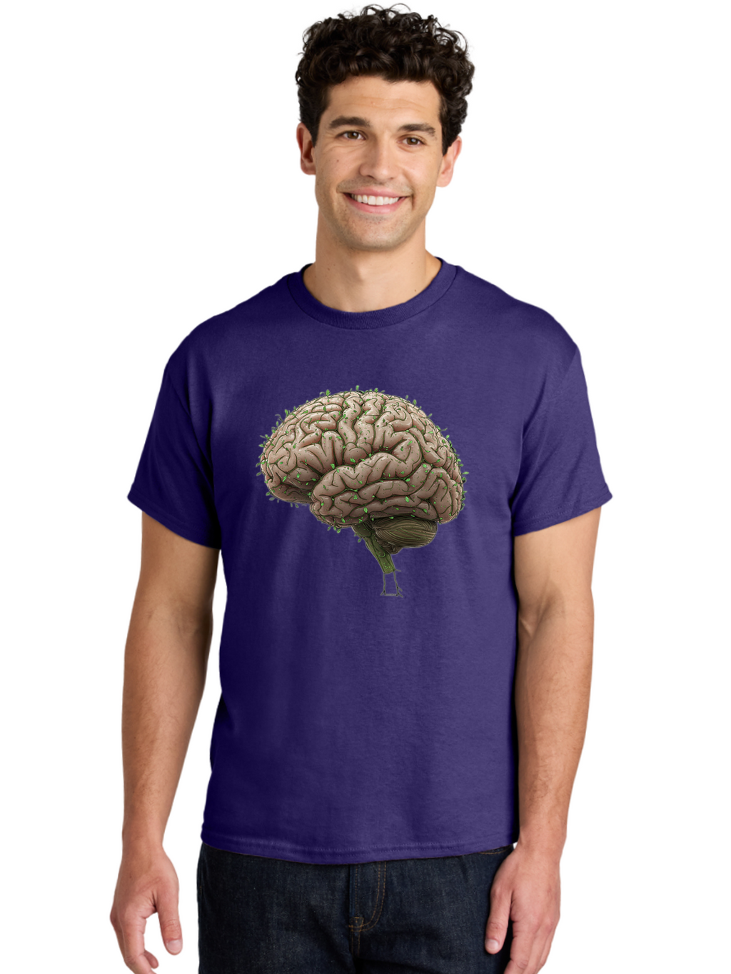 Infected-Brain Men'S Graphic Tee, 100% Cotton, Comfortable Casual Summer Wear, Machine Washable, Human Brain, Bacterial Infection, Neurological Disorder, Cognitive Impairment, Neurodegenerative Disease, Brain Health, Neuroscience, Bae049