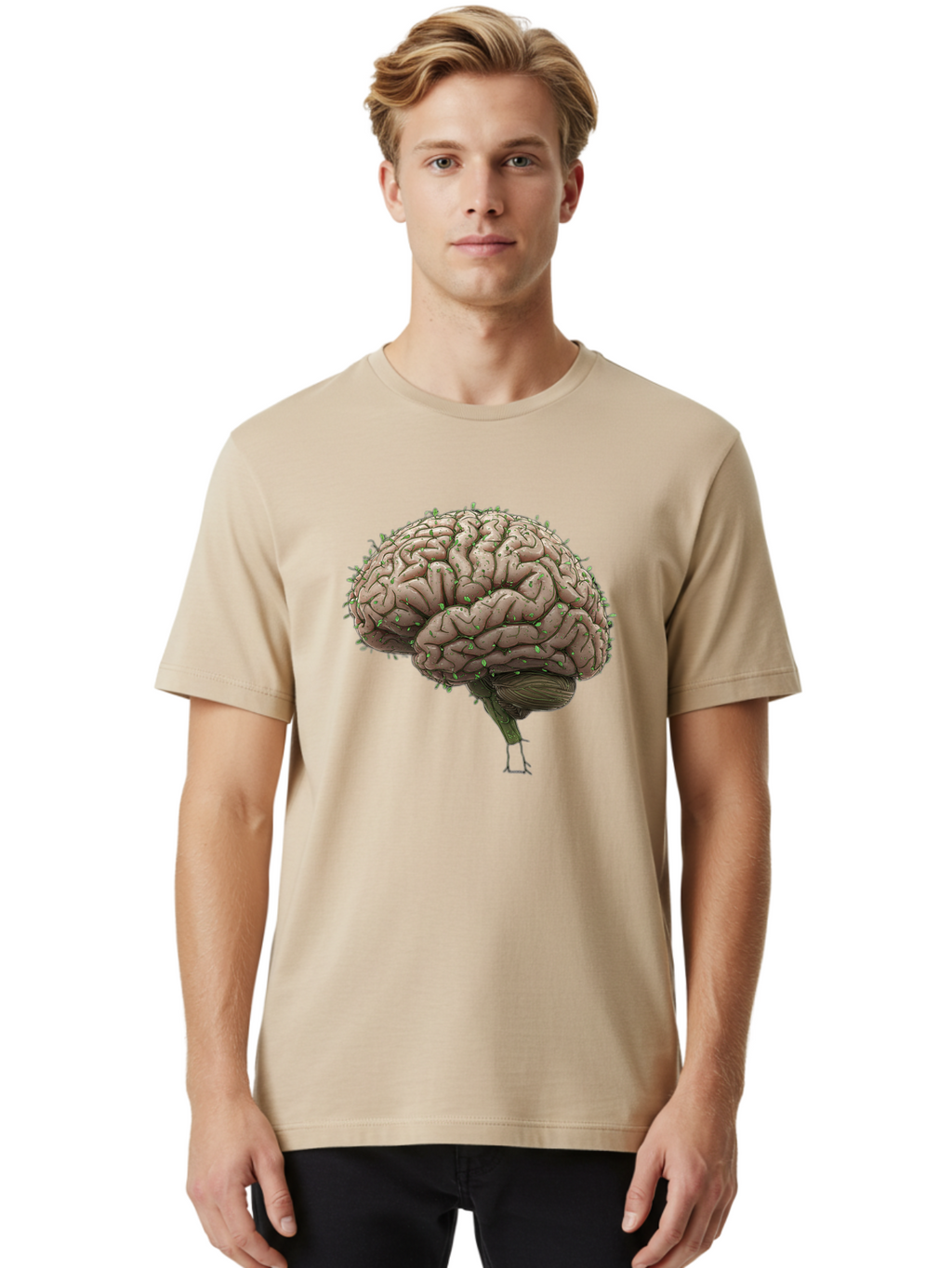 Infected-Brain Men'S Graphic Tee, 100% Cotton, Comfortable Casual Summer Wear, Machine Washable, Human Brain, Bacterial Infection, Neurological Disorder, Cognitive Impairment, Neurodegenerative Disease, Brain Health, Neuroscience, Bae049