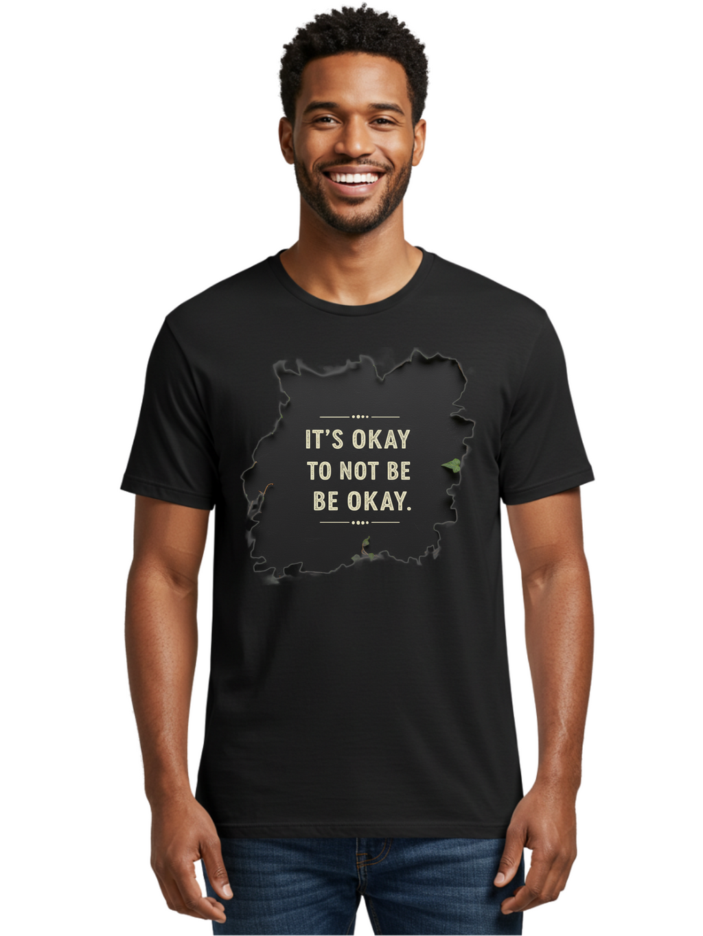 It-S-Okay-To-Not-Be-Okay-5 Men'S Graphic Tee, 100% Cotton, Comfortable Casual Summer Wear, Machine Washable, Mental Health Awareness, Inspirational Quote, Emotional Support, Self Care, Positive Affirmation, Motivational Message, Bae054