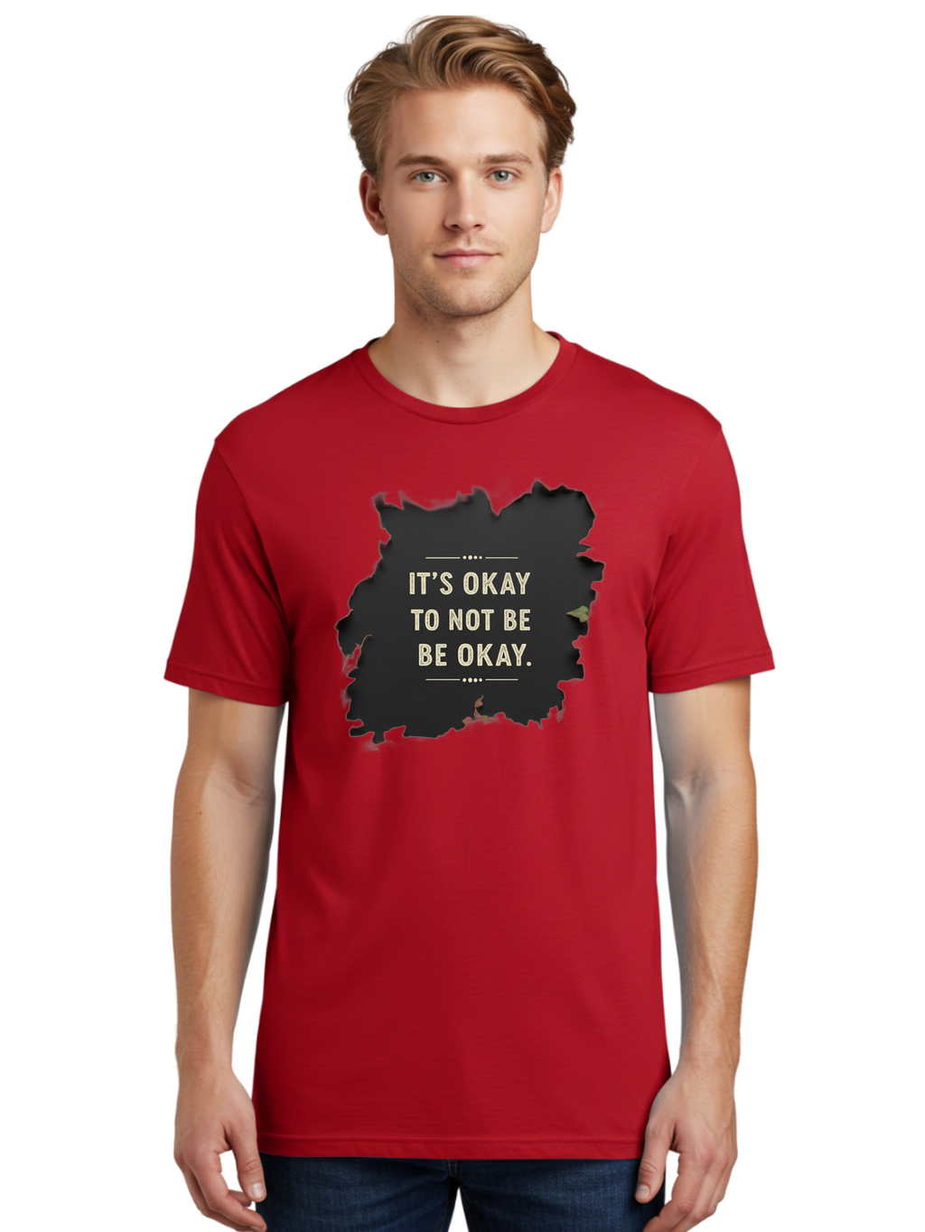 It-S-Okay-To-Not-Be-Okay-5 Men'S Graphic Tee, 100% Cotton, Comfortable Casual Summer Wear, Machine Washable, Mental Health Awareness, Inspirational Quote, Emotional Support, Self Care, Positive Affirmation, Motivational Message, Bae054