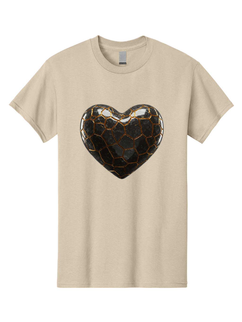 Kintsugi-Heart-1 Men'S Graphic Tee, 100% Cotton, Comfortable Casual Summer Wear, Machine Washable, Kintsugi Art, Heart Shape, Black Pottery, Gold Cracks, Broken Heart, Japanese Craftsmanship, Wabi-Sabi Aesthetic, Ceramics, Repair, Restoration, Bae056