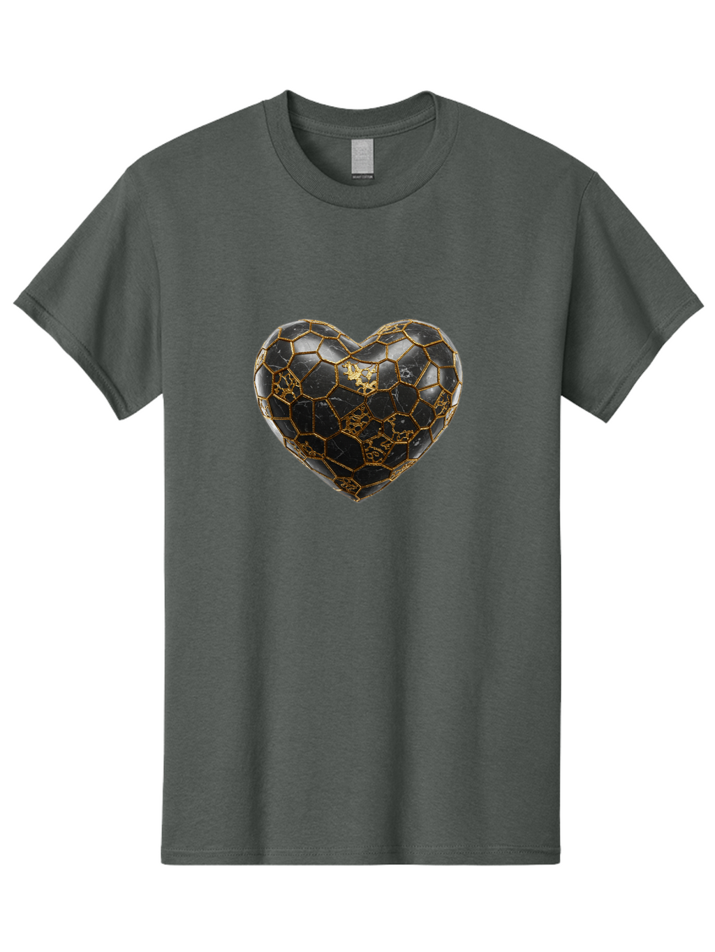 Kintsugi-Heart-4 Men'S Graphic Tee, 100% Cotton, Comfortable Casual Summer Wear, Machine Washable, Kintsugi Heart, Broken Heart, Golden Repair, Black Ceramic, Mended Love, Imperfect Beauty, Artisanal Craftsmanship, Unique Design, Bae059
