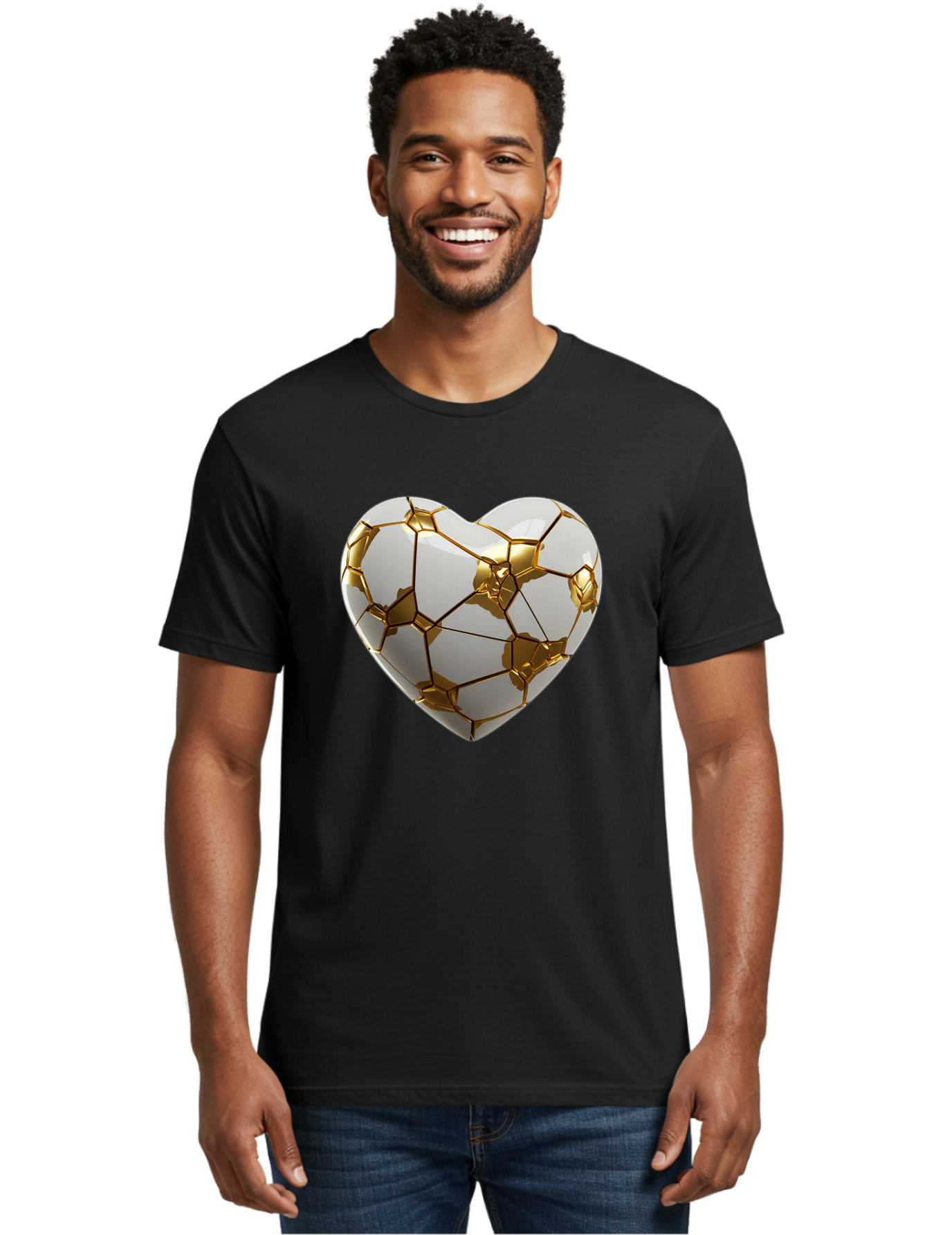 Kintsugi-Heart-6 Men'S Graphic Tee, 100% Cotton, Comfortable Casual Summer Wear, Machine Washable, Kintsugi Heart, Broken Heart, Golden Repair, Pottery Art, Fragile Beauty, Broken And Mended, Wabi-Sabi, Repair Art Bae061