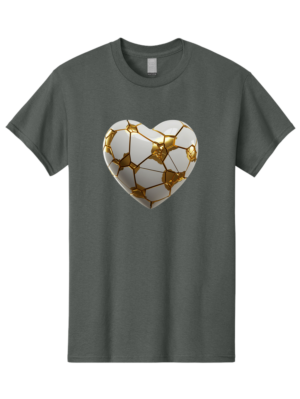 Kintsugi-Heart-6 Men'S Graphic Tee, 100% Cotton, Comfortable Casual Summer Wear, Machine Washable, Kintsugi Heart, Broken Heart, Golden Repair, Pottery Art, Fragile Beauty, Broken And Mended, Wabi-Sabi, Repair Art Bae061