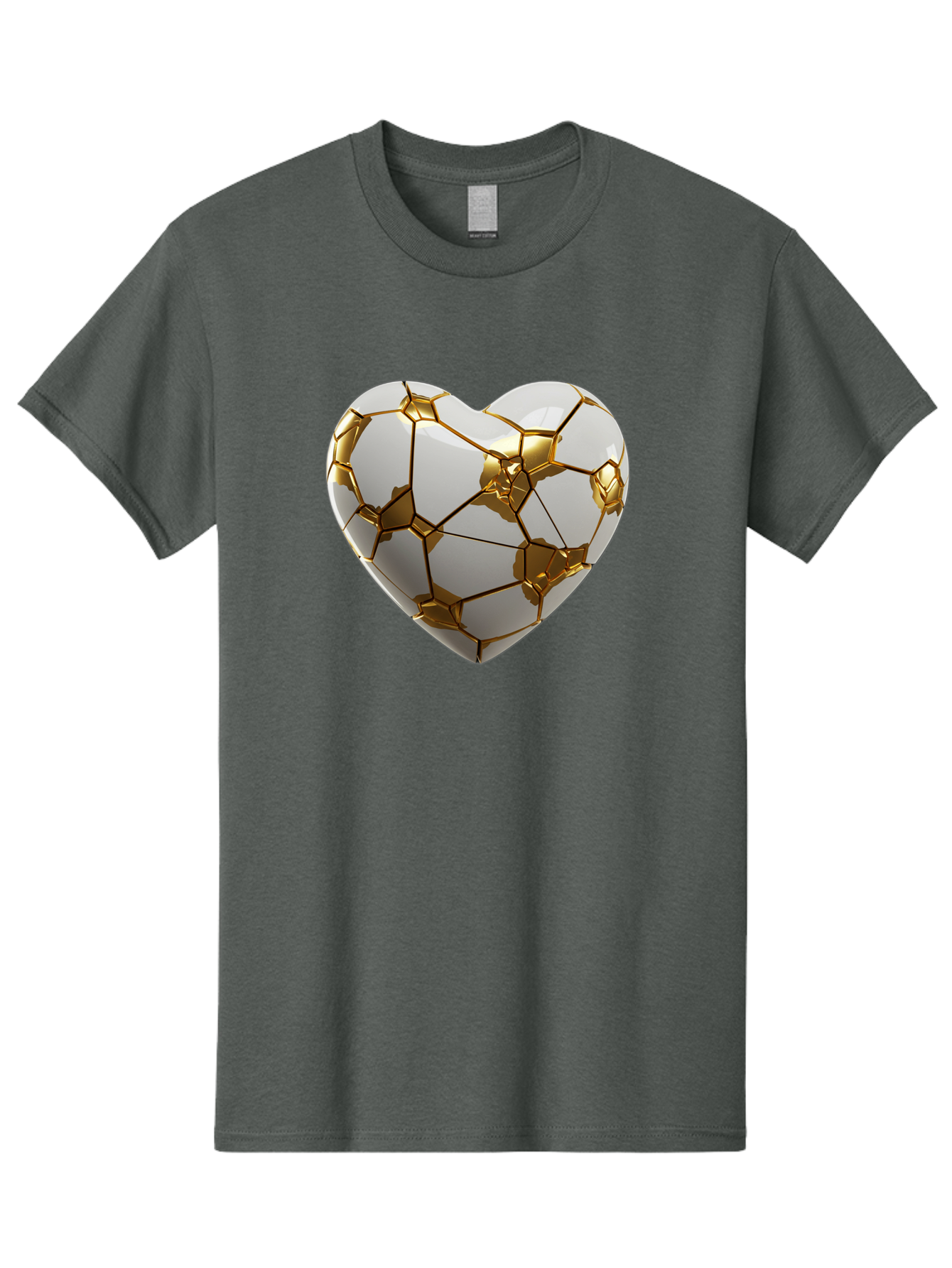 Kintsugi-Heart-6 Men'S Graphic Tee, 100% Cotton, Comfortable Casual Summer Wear, Machine Washable, Kintsugi Heart, Broken Heart, Golden Repair, Pottery Art, Fragile Beauty, Broken And Mended, Wabi-Sabi, Repair Art Bae061
