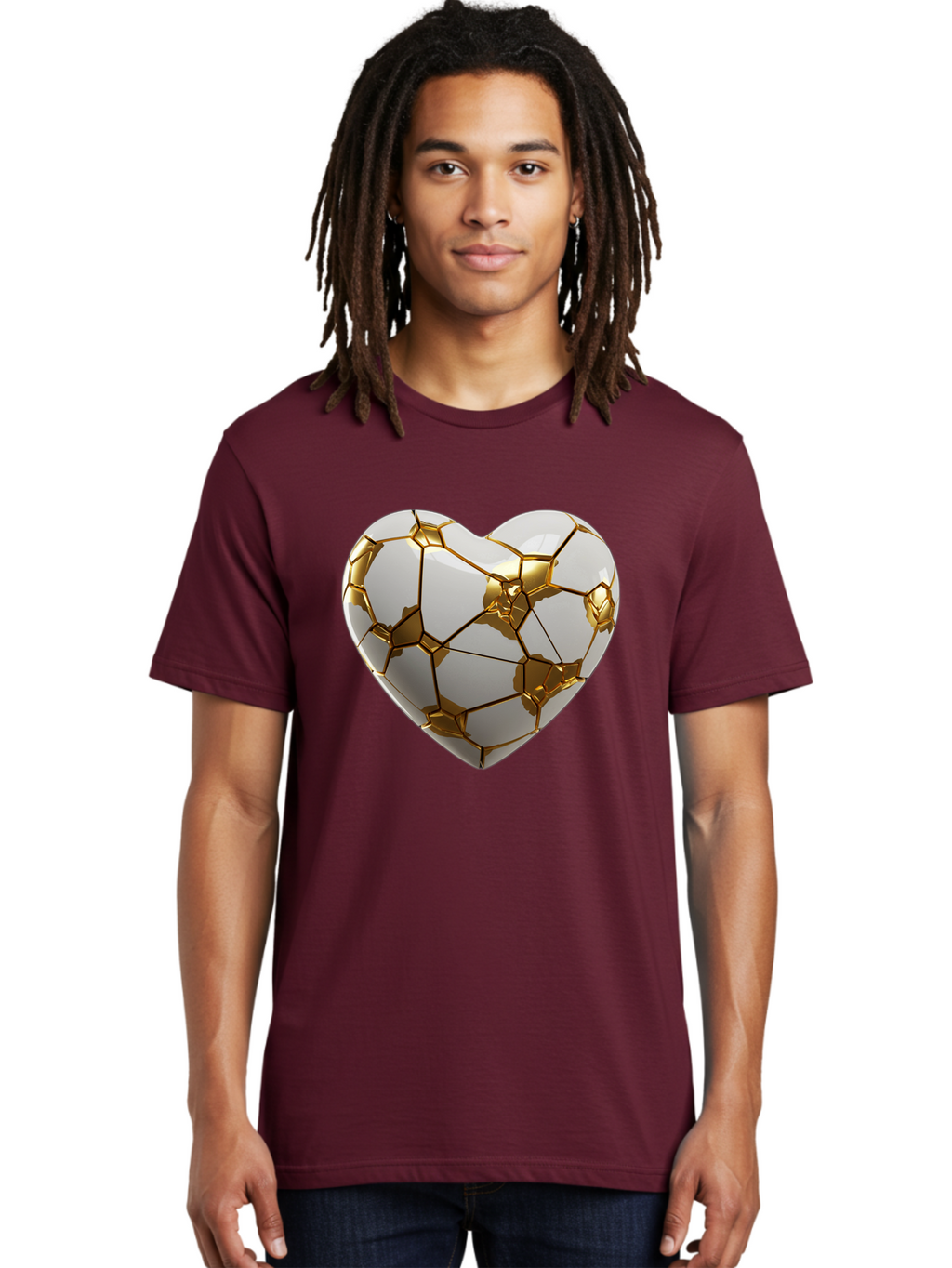 Kintsugi-Heart-6 Men'S Graphic Tee, 100% Cotton, Comfortable Casual Summer Wear, Machine Washable, Kintsugi Heart, Broken Heart, Golden Repair, Pottery Art, Fragile Beauty, Broken And Mended, Wabi-Sabi, Repair Art Bae061