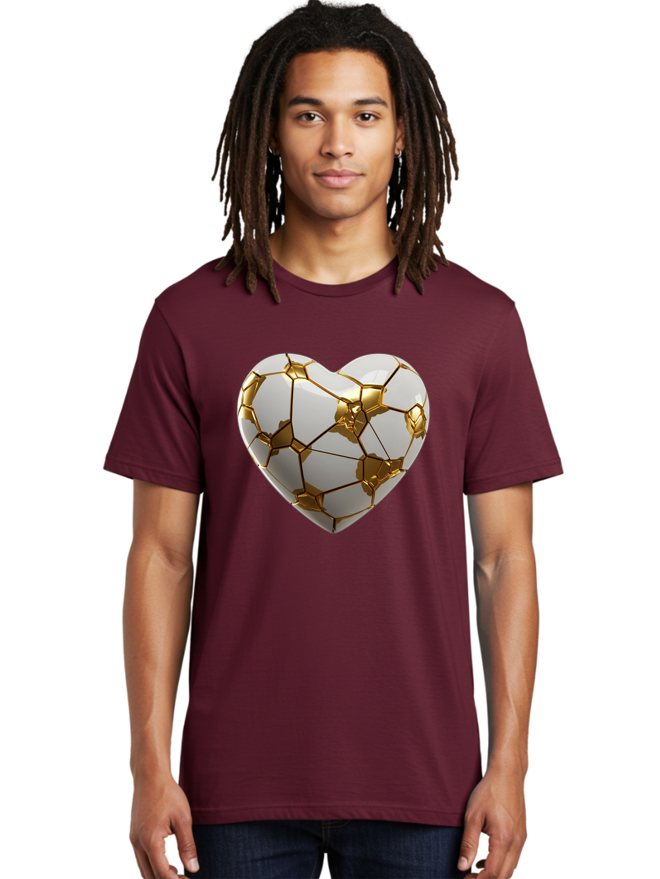 Kintsugi-Heart-6 Men'S Graphic Tee, 100% Cotton, Comfortable Casual Summer Wear, Machine Washable, Kintsugi Heart, Broken Heart, Golden Repair, Pottery Art, Fragile Beauty, Broken And Mended, Wabi-Sabi, Repair Art Bae061