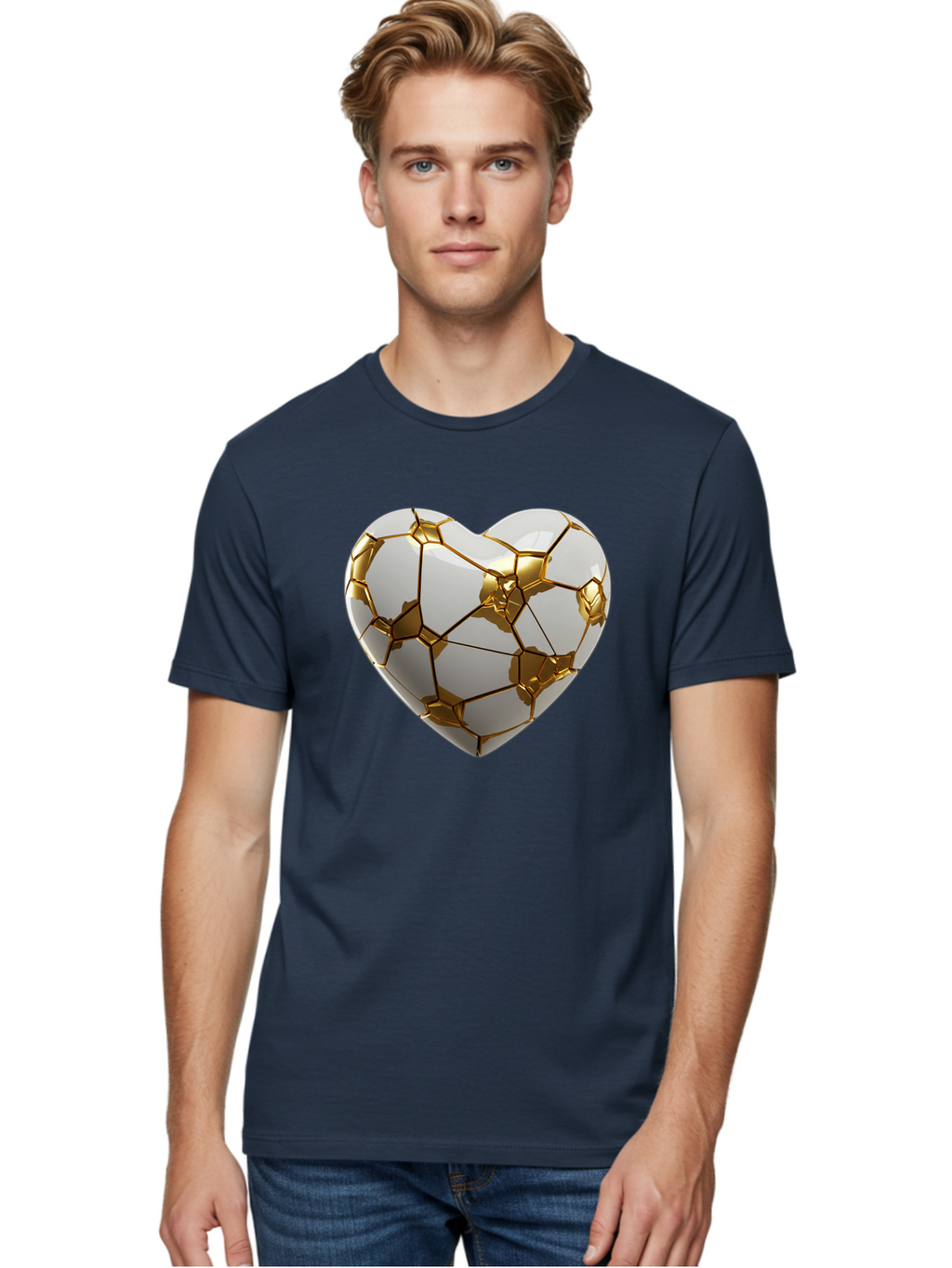 Kintsugi-Heart-6 Men'S Graphic Tee, 100% Cotton, Comfortable Casual Summer Wear, Machine Washable, Kintsugi Heart, Broken Heart, Golden Repair, Pottery Art, Fragile Beauty, Broken And Mended, Wabi-Sabi, Repair Art Bae061