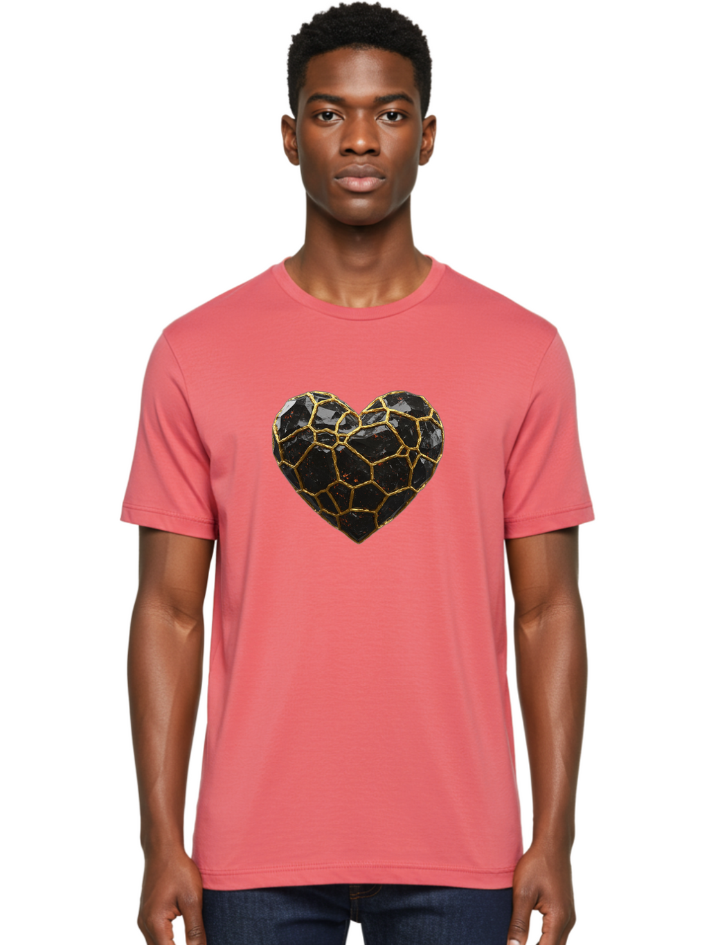 Kintsugi-Heart-8 Men'S Graphic Tee, 100% Cotton, Comfortable Casual Summer Wear, Machine Washable, Kintsugi Art, Broken Heart, Gold Repair, Cracked Gemstone, Luxury Jewelry, Unique Decoration, Symbolic Heart, Repaired Heart, Precious Stone, Bae063