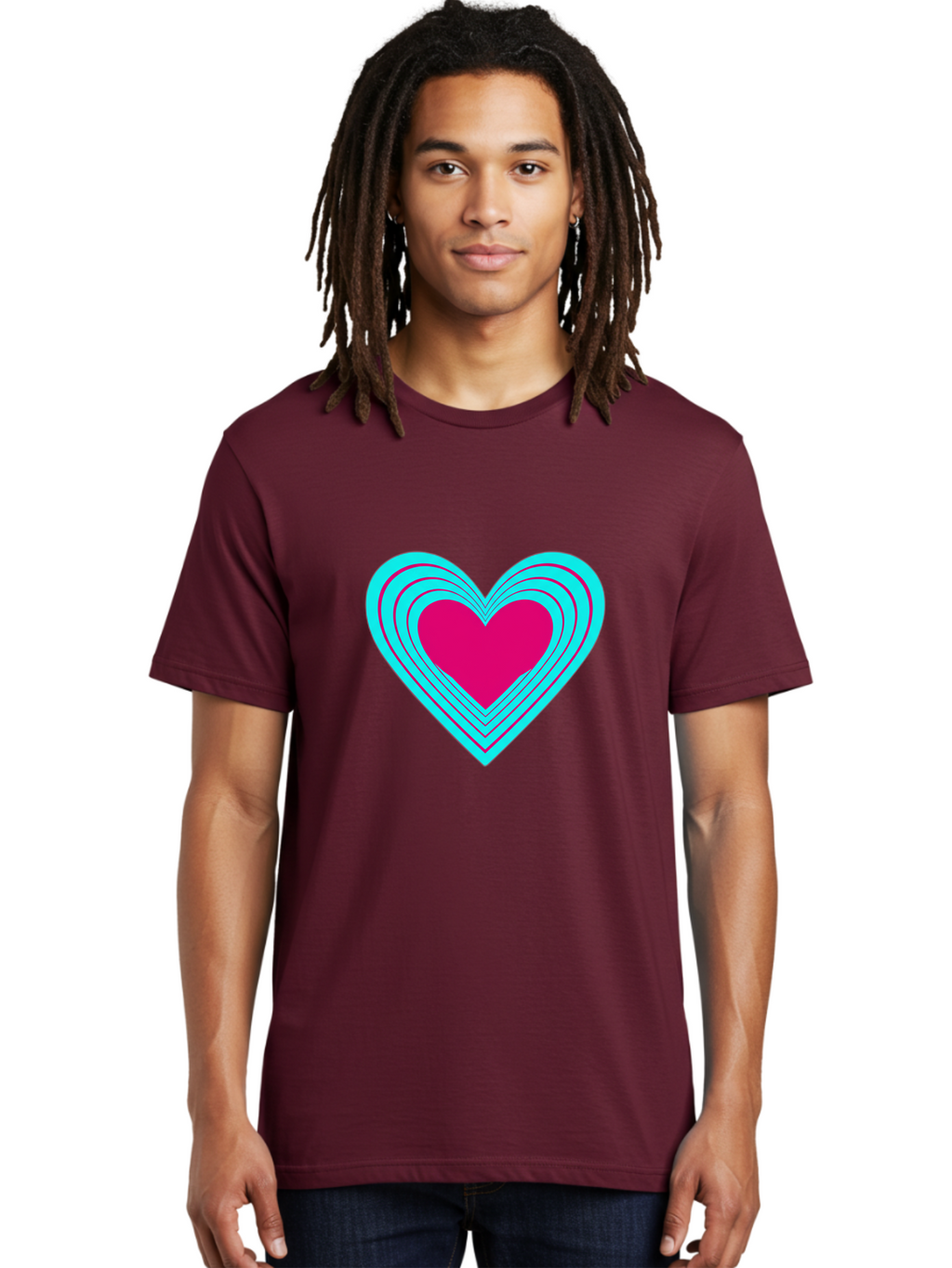 Layered-Heart Men'S Graphic Tee, 100% Cotton, Comfortable Casual Summer Wear, Machine Washable, Layered Heart, Pink And Blue Heart, Love Symbol, Valentine'S Day, Heart Shape, Digital Art, Graphic Design, Layered Effect Bae065