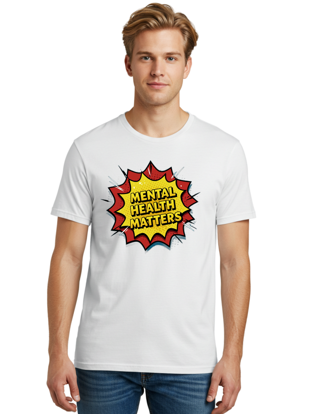 Mental-Health-Matters-1 Men'S Graphic Tee, 100% Cotton, Comfortable Casual Summer Wear, Machine Washable, Mental Health Awareness, Mental Health Matters, Health Is Wealth, Self Care, Mindfulness, Emotional Well-Being, Mental Wellness, Bae066