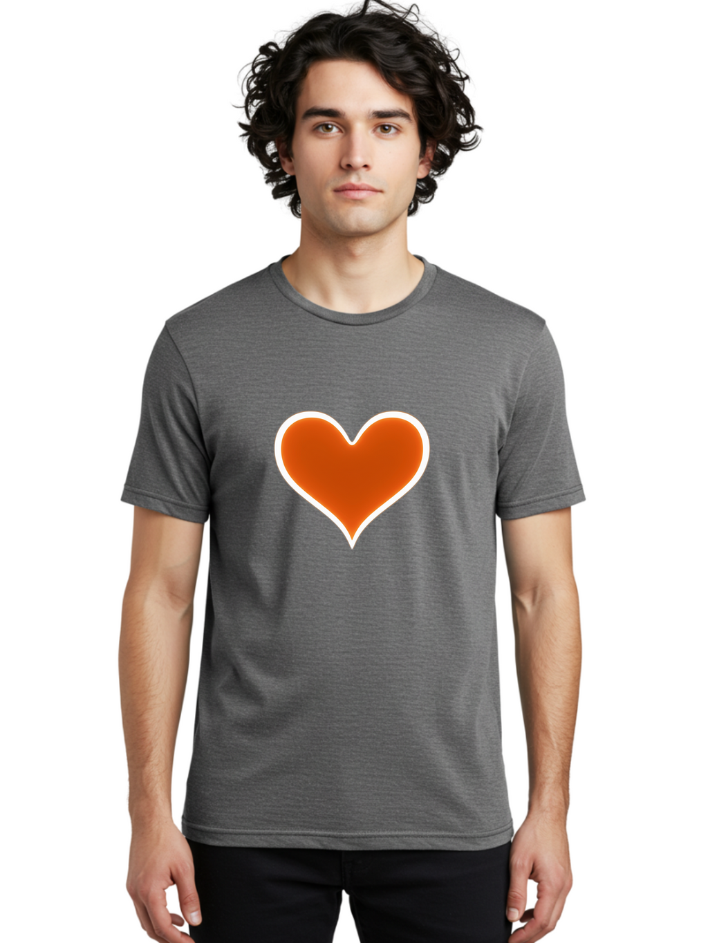Orange-Heart Men'S Graphic Tee, 100% Cotton, Comfortable Casual Summer Wear, Machine Washable, Orange Heart Symbol, Love Icon, Heart Shape, White Outline, Love Sign, Heart Illustration, Orange Color, Heart Graphic Bae073