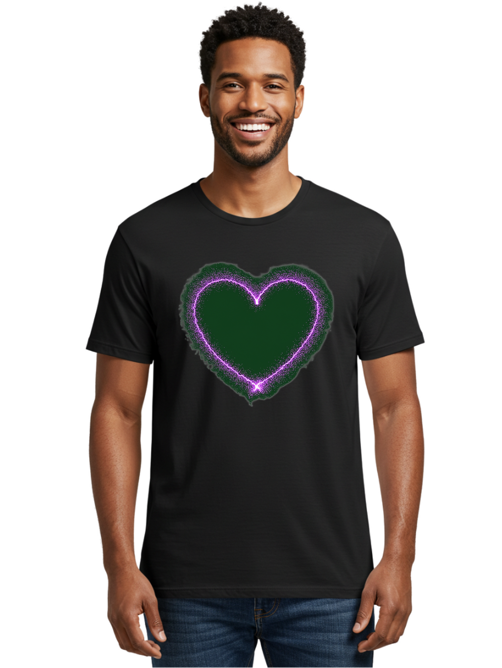 Purple-Heart-1 Men'S Graphic Tee, 100% Cotton, Comfortable Casual Summer Wear, Machine Washable, Purple Heart Shape, Neon Light, Glowing Heart, Love Symbol, Romantic Gesture, Vibrant Purple, Heart Outline, Sparkles, Festive Design, Bae074