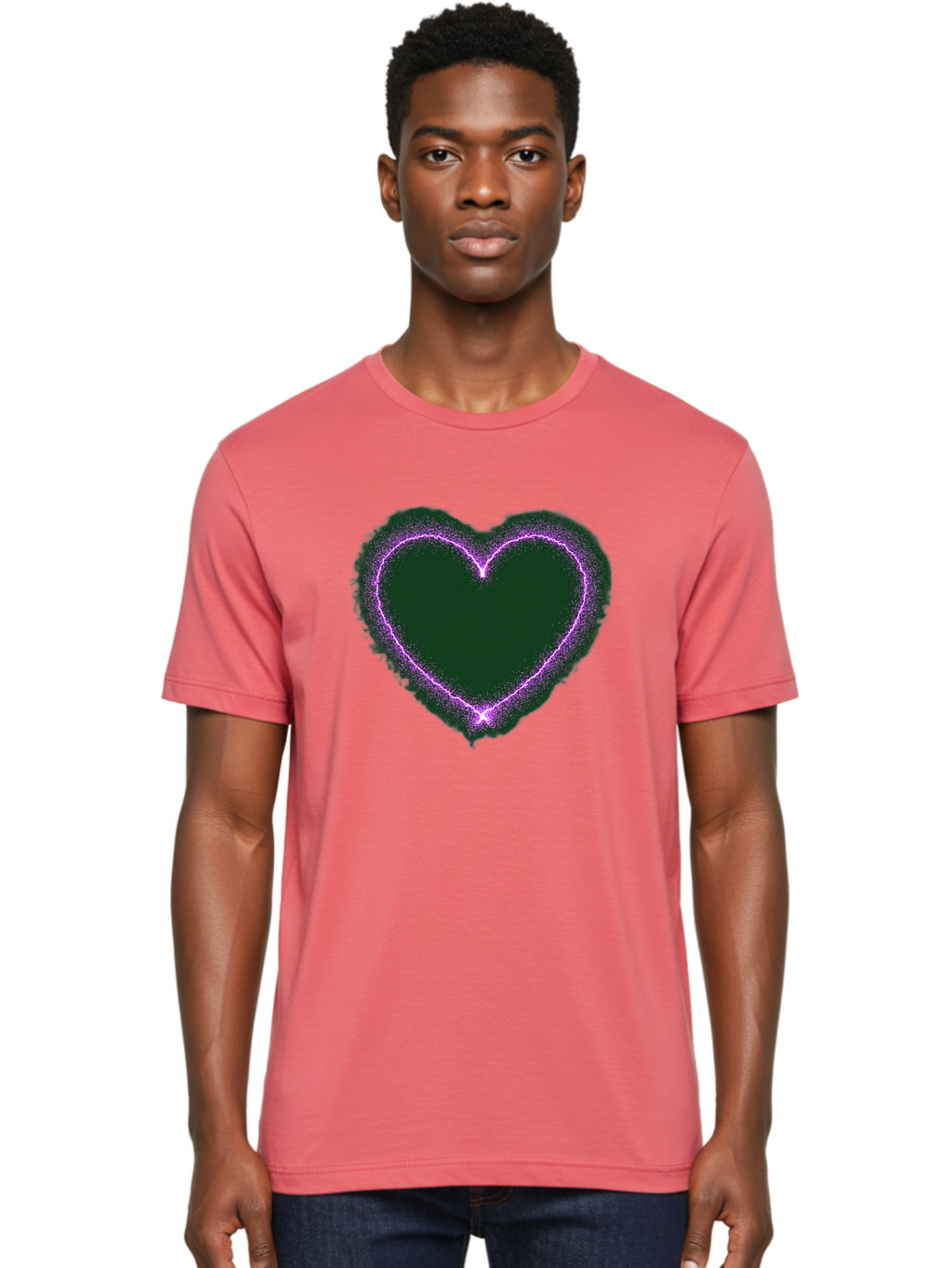 Purple-Heart-1 Men'S Graphic Tee, 100% Cotton, Comfortable Casual Summer Wear, Machine Washable, Purple Heart Shape, Neon Light, Glowing Heart, Love Symbol, Romantic Gesture, Vibrant Purple, Heart Outline, Sparkles, Festive Design, Bae074