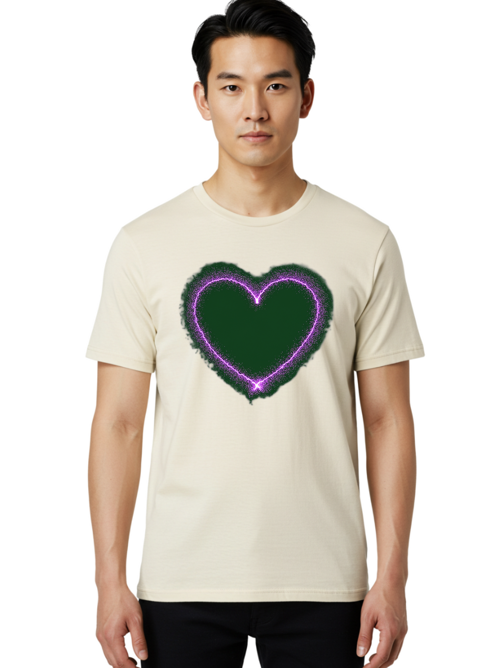 Purple-Heart-1 Men'S Graphic Tee, 100% Cotton, Comfortable Casual Summer Wear, Machine Washable, Purple Heart Shape, Neon Light, Glowing Heart, Love Symbol, Romantic Gesture, Vibrant Purple, Heart Outline, Sparkles, Festive Design, Bae074