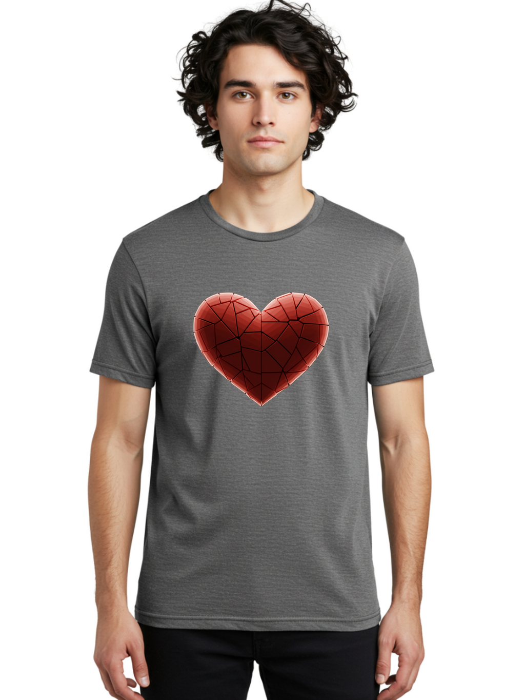 Red-Faceted-Heart Men'S Graphic Tee, 100% Cotton, Comfortable Casual Summer Wear, Machine Washable, Low Poly Heart, Geometric Heart, Red Heart, Love Symbol, Abstract Art, 3D Model, Modern Design, Polygonal Shape, Heart Shape Bae076