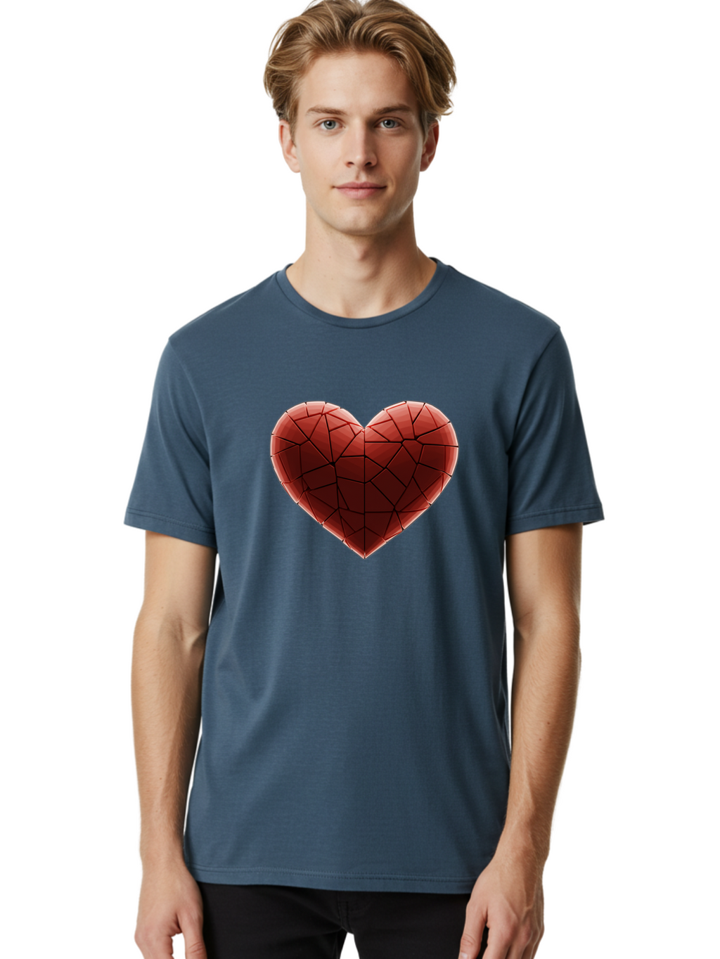 Red-Faceted-Heart Men'S Graphic Tee, 100% Cotton, Comfortable Casual Summer Wear, Machine Washable, Low Poly Heart, Geometric Heart, Red Heart, Love Symbol, Abstract Art, 3D Model, Modern Design, Polygonal Shape, Heart Shape Bae076