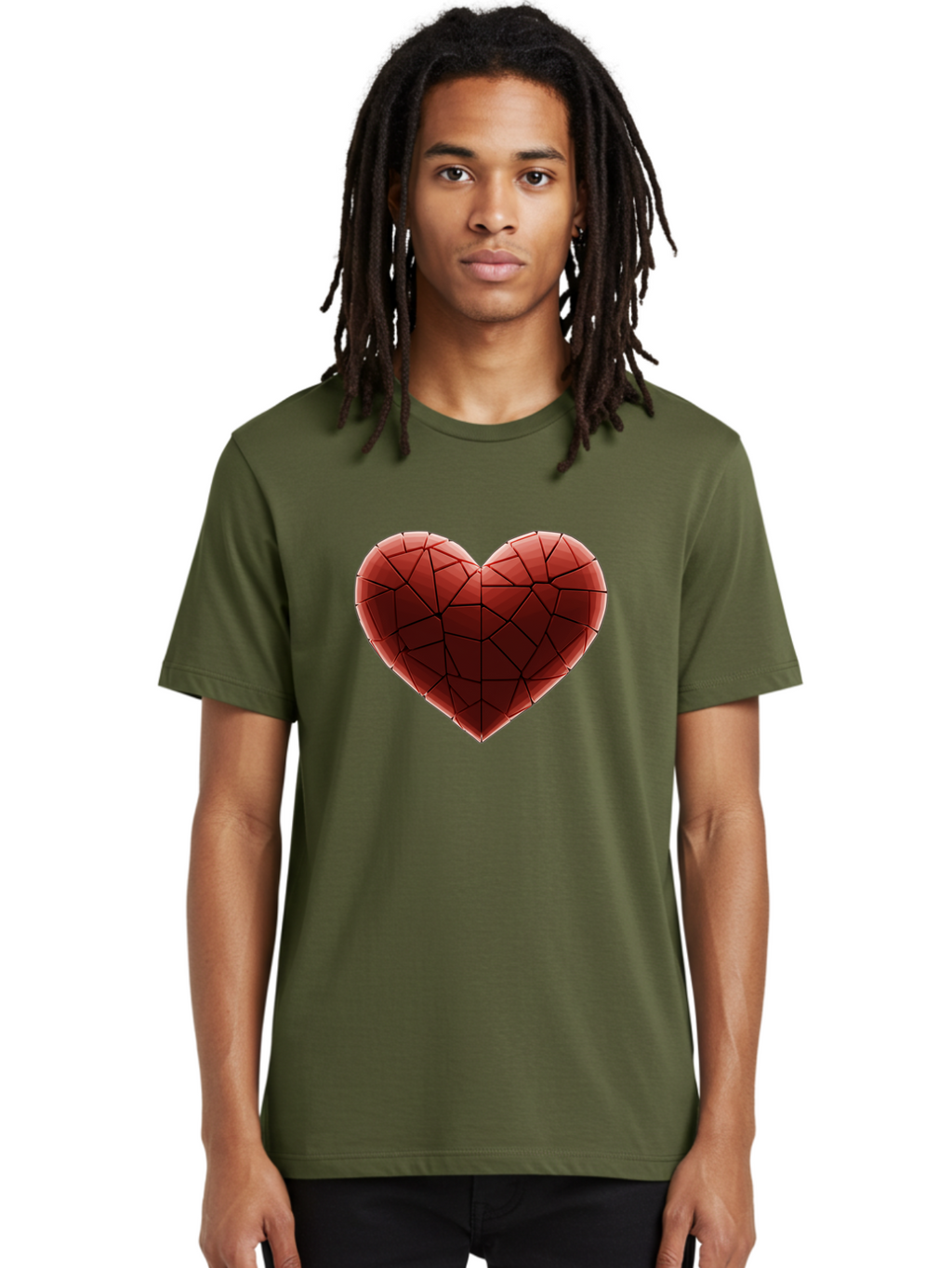 Red-Faceted-Heart Men'S Graphic Tee, 100% Cotton, Comfortable Casual Summer Wear, Machine Washable, Low Poly Heart, Geometric Heart, Red Heart, Love Symbol, Abstract Art, 3D Model, Modern Design, Polygonal Shape, Heart Shape Bae076