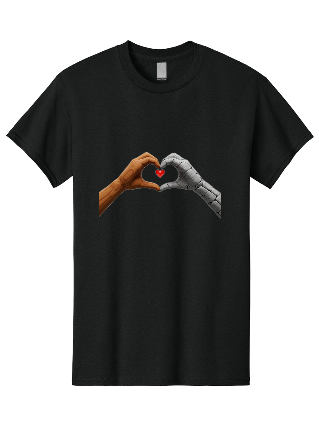 Robot-Hand-Human-Hand-Heart Men'S Graphic Tee, 100% Cotton, Comfortable Casual Summer Wear, Machine Washable, Human Hand, Robot Hand, Heart Shape, Love Symbol, Technology And Humanity, Futuristic Love, Robotic Love, Hand Gesture, Red Heart Bae077