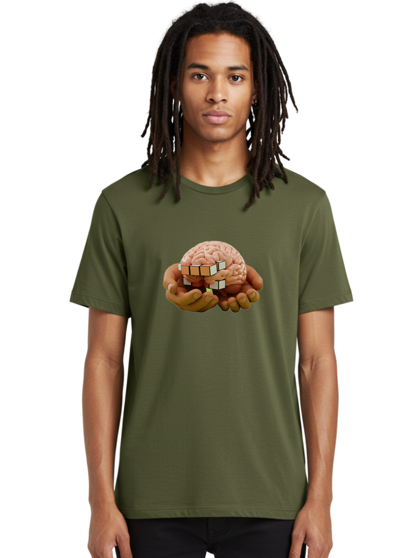 Rubik-S-Cube-Brain Men'S Graphic Tee, 100% Cotton, Comfortable Casual Summer Wear, Machine Washable, Human Brain With Rubik'S Cube, Problem-Solving, Critical Thinking, Cognitive Skills, Puzzle-Solving, Brain Teaser, Intellectual Challenge Bae081