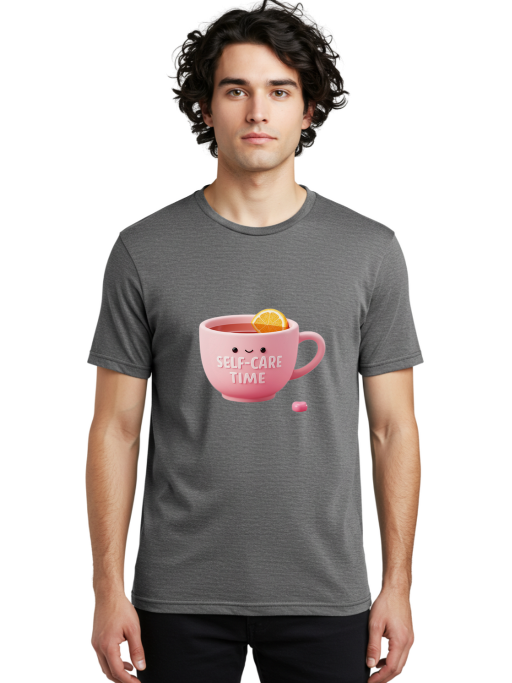 Self-Care-Time-1 Men'S Graphic Tee, 100% Cotton, Comfortable Casual Summer Wear, Machine Washable, Relaxing Tea, Self Care, Wellness, Mindfulness, Pink Tea Cup, Lemon Slice, Cozy Atmosphere, Calming Ambiance, Soothing Drink Bae082