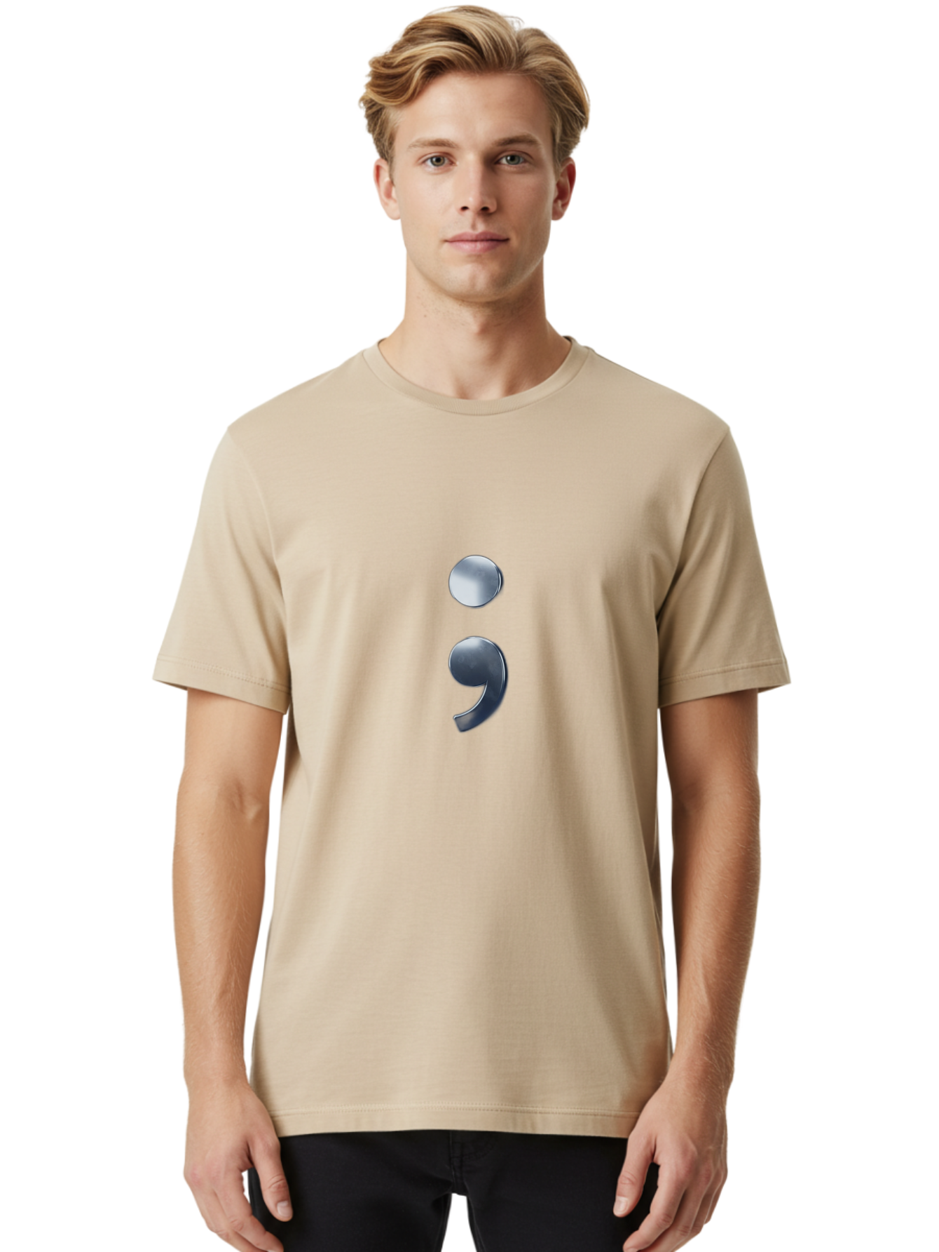 Semicolon-1 Men'S Graphic Tee, 100% Cotton, Comfortable Casual Summer Wear, Machine Washable, Semicolon Symbol, Punctuation Mark, Grammar, Syntax, Writing Tools, Language, Literary Devices, Text Formatting Bae089