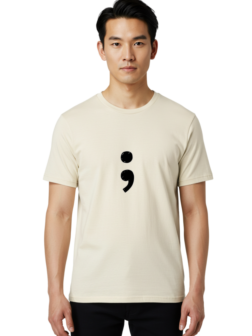 Semicolon-3 Men'S Graphic Tee, 100% Cotton, Comfortable Casual Summer Wear, Machine Washable, Semicolon Symbol, Punctuation Mark, Grammar, Writing, Literature, Black Semicolon, Typography, Language, Symbolism Bae091
