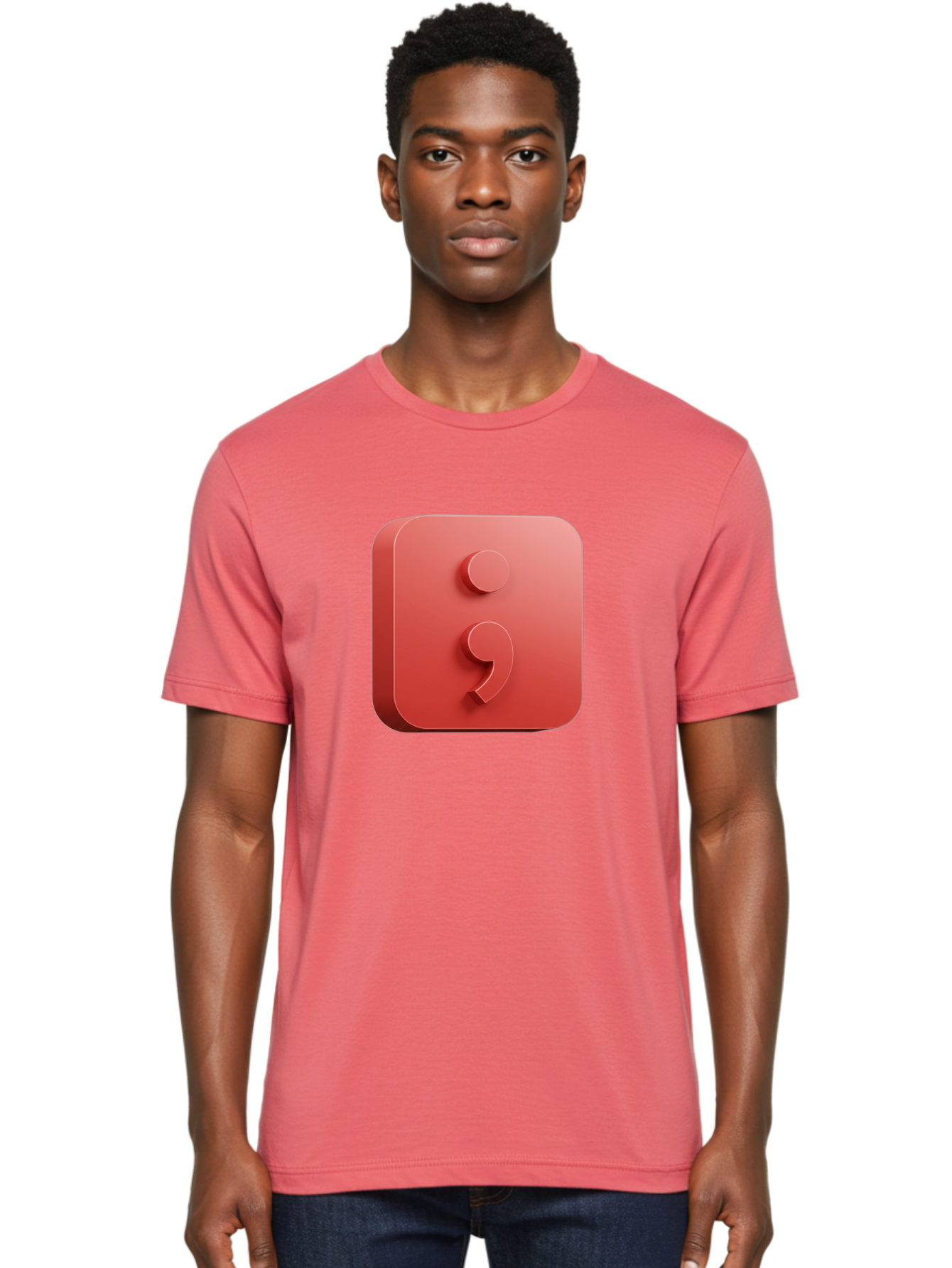 Semicolon-5 Men'S Graphic Tee, 100% Cotton, Comfortable Casual Summer Wear, Machine Washable, Semicolon Punctuation Mark, Red Icon, 3D Design, Symbol, Grammar, Writing, Language, Punctuation Symbol, Typography Bae093
