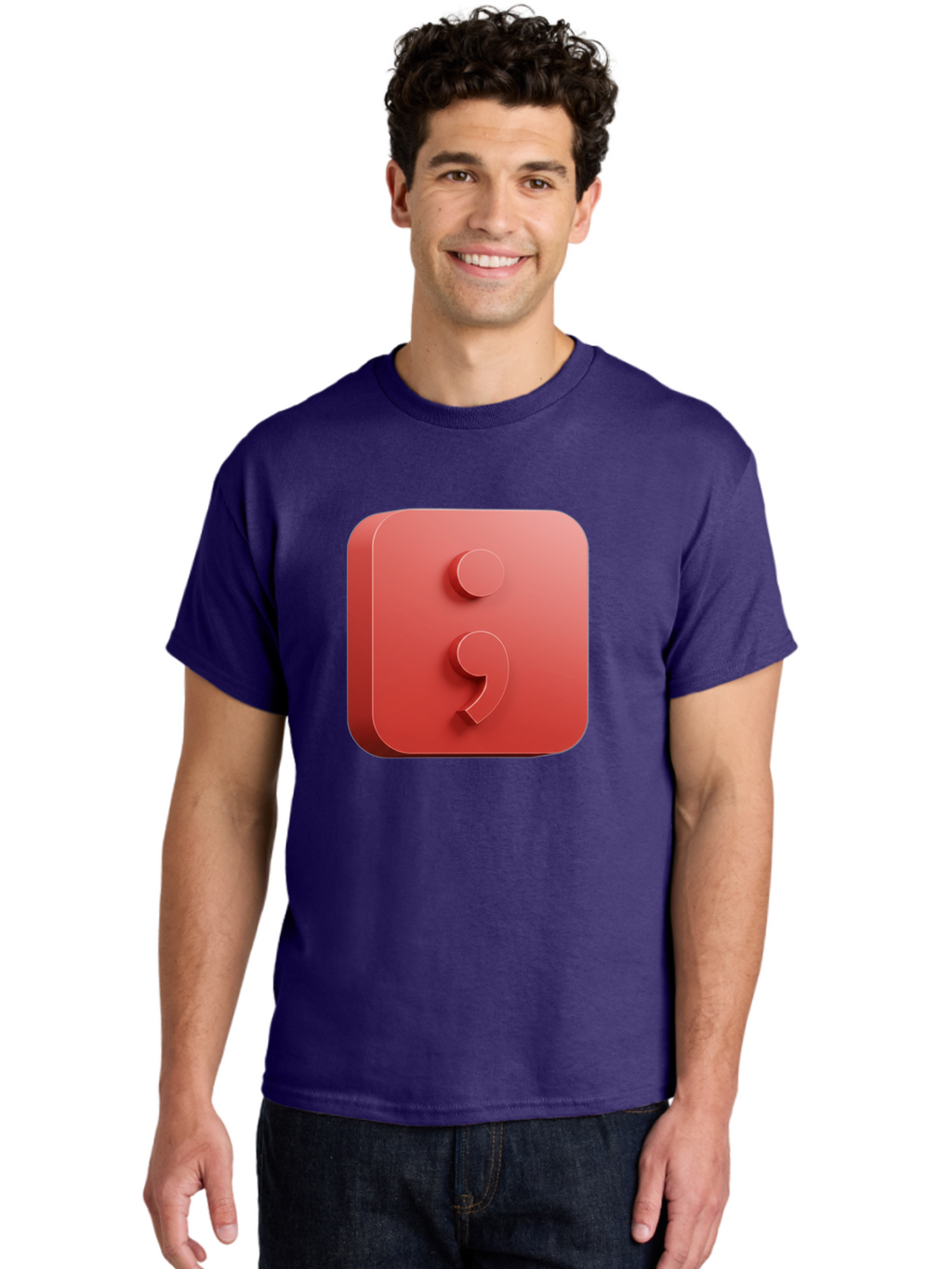 Semicolon-5 Men'S Graphic Tee, 100% Cotton, Comfortable Casual Summer Wear, Machine Washable, Semicolon Punctuation Mark, Red Icon, 3D Design, Symbol, Grammar, Writing, Language, Punctuation Symbol, Typography Bae093