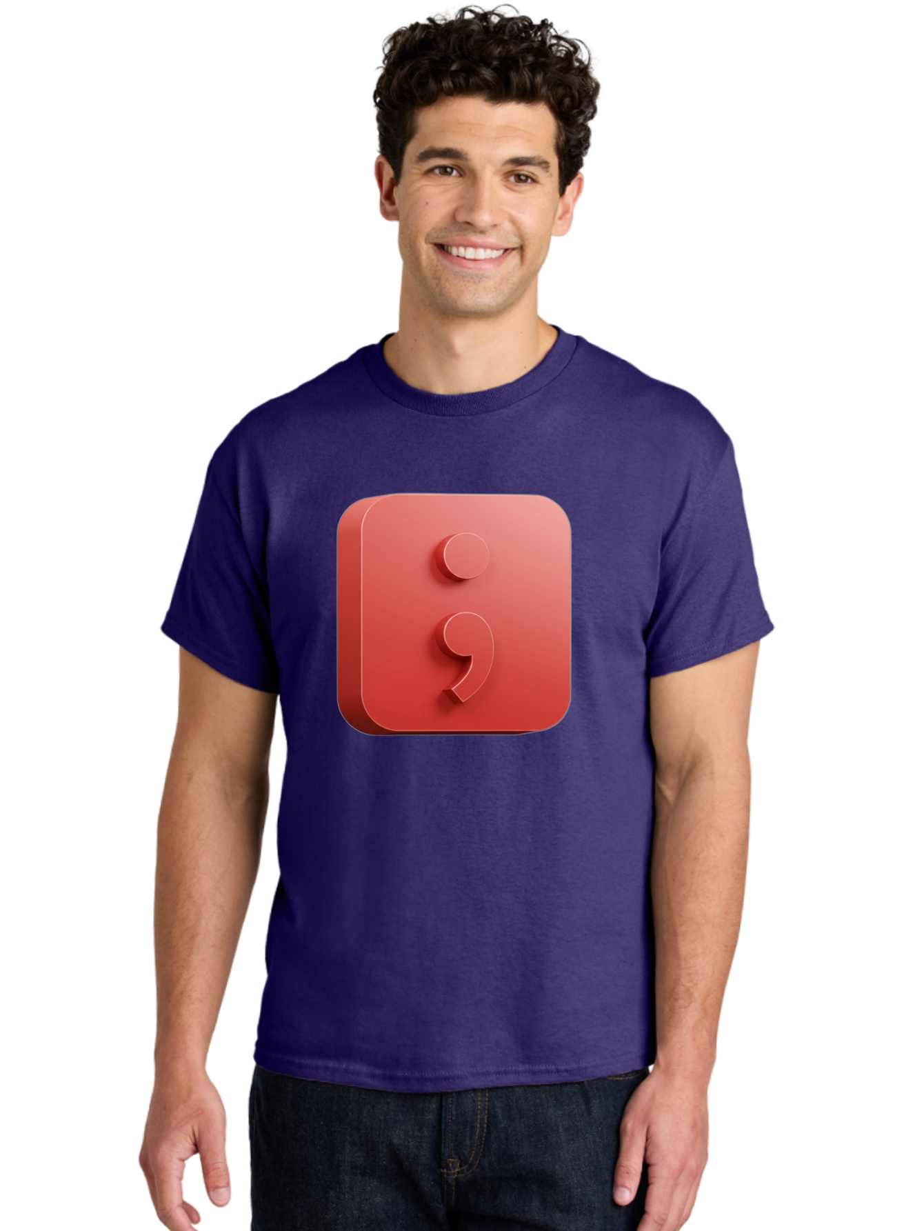 Semicolon-5 Men'S Graphic Tee, 100% Cotton, Comfortable Casual Summer Wear, Machine Washable, Semicolon Punctuation Mark, Red Icon, 3D Design, Symbol, Grammar, Writing, Language, Punctuation Symbol, Typography Bae093