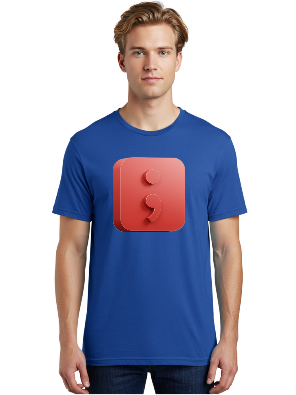 Semicolon-5 Men'S Graphic Tee, 100% Cotton, Comfortable Casual Summer Wear, Machine Washable, Semicolon Punctuation Mark, Red Icon, 3D Design, Symbol, Grammar, Writing, Language, Punctuation Symbol, Typography Bae093